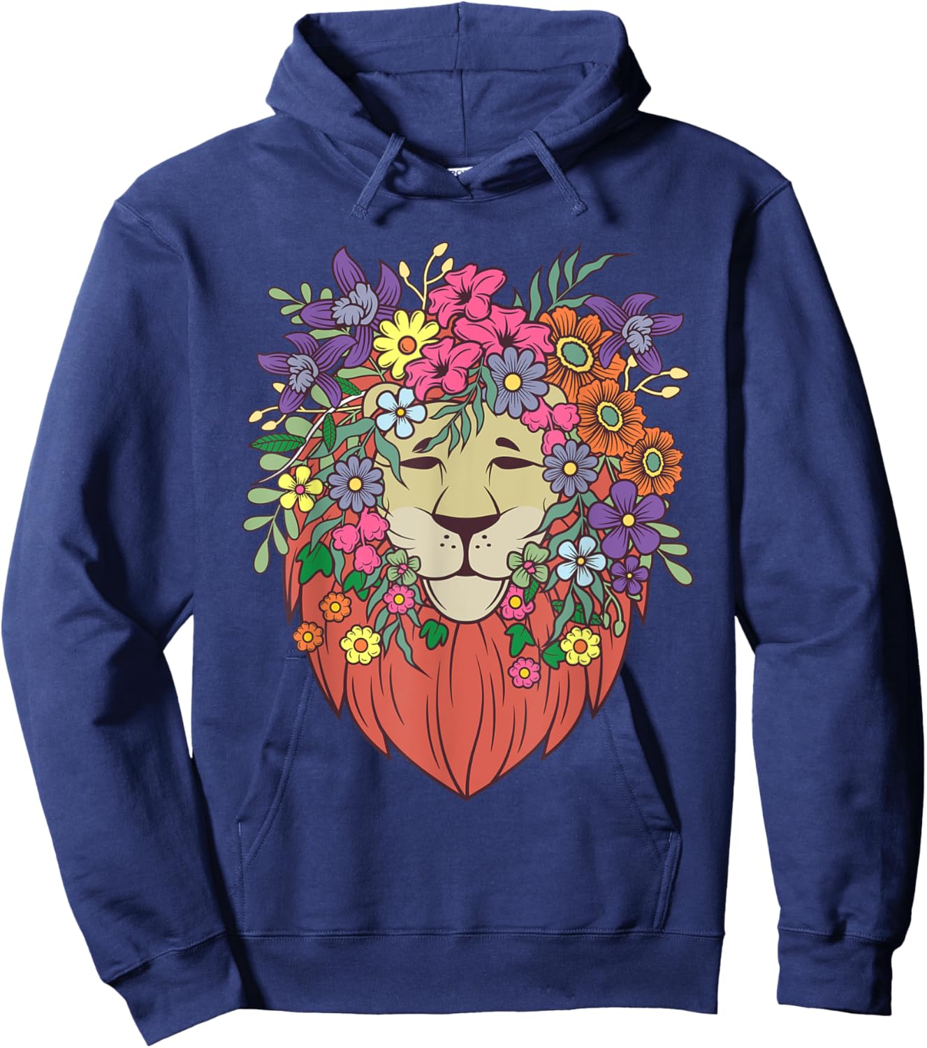 Funny Indie Style Lion Flowers Cute Hipster Outfit Men Women Hoodie - Hoodie | Navy