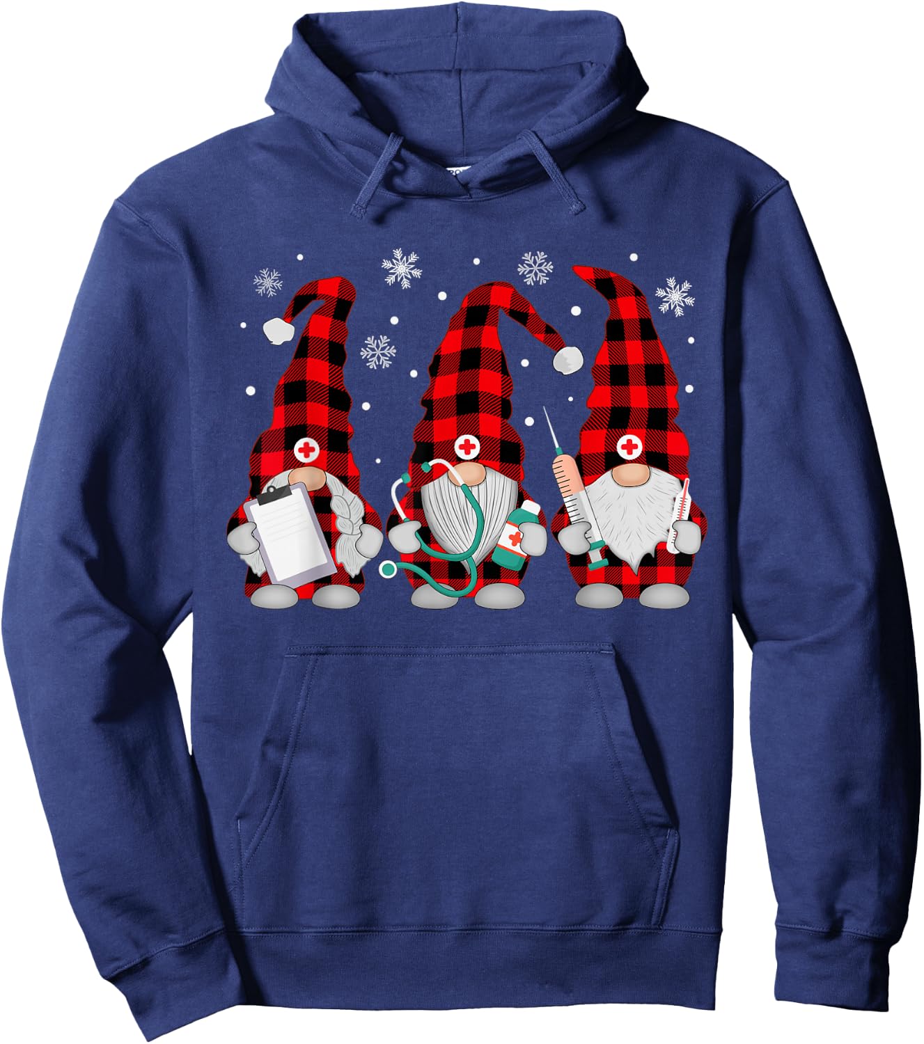 Nurse Christmas Gnome Cute Xmas Red Plaid Nurses Women Hoodie - Hoodie | Navy