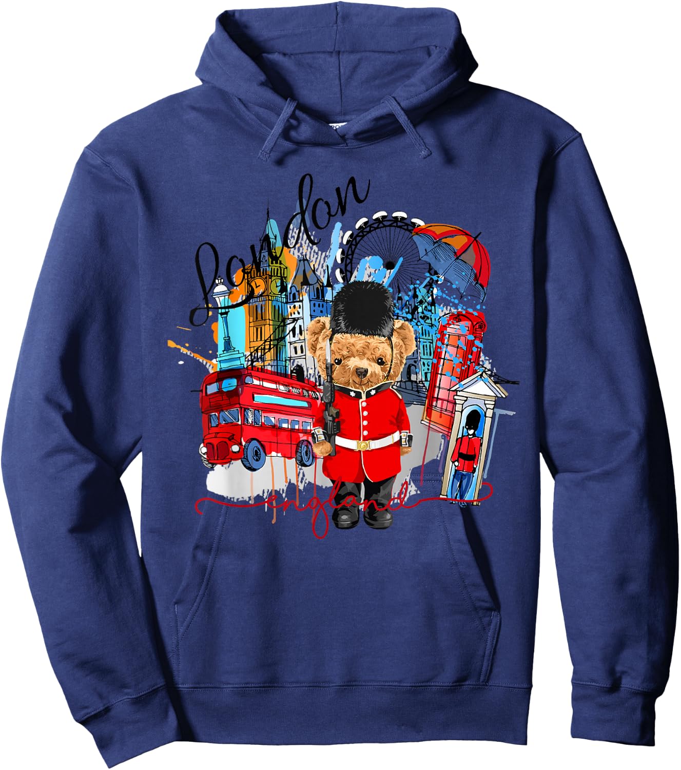 London Teddy Bear Queen Guard Illustration Graphic Anime Hoodie - Hoodie | Navy