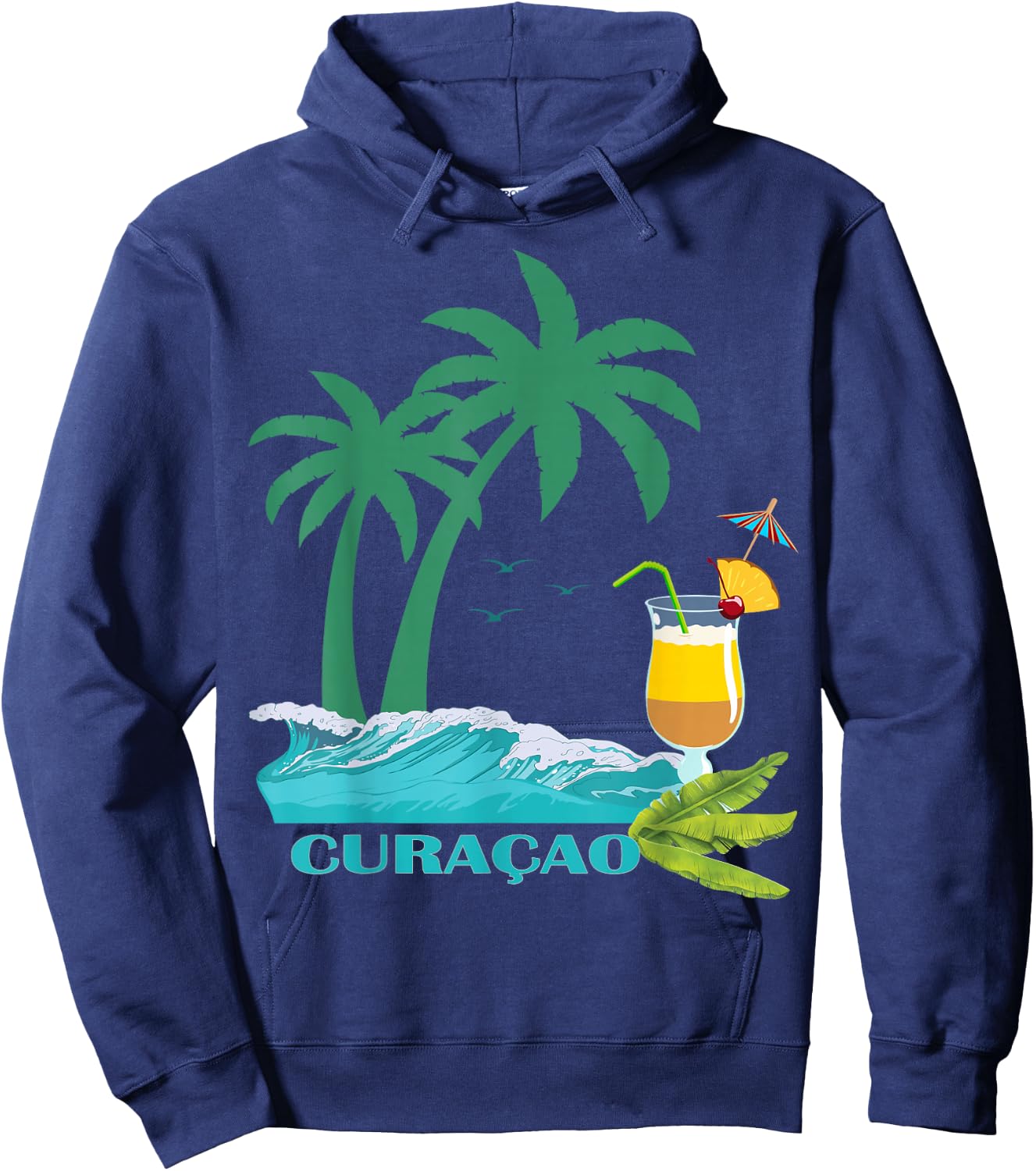 Curacao Palms Cocktail Caribbean Beach Island Souvenir Gift Hoodie - Hoodie | Navy