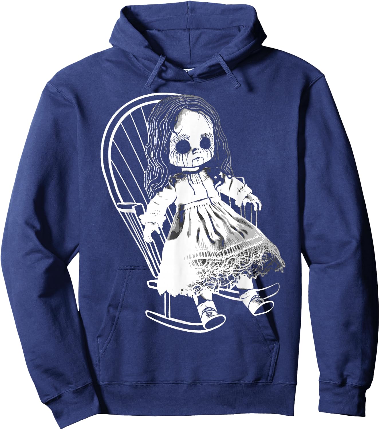 Creepy Nightmare Haunted Horror Doll Sits In Rocking Chair Hoodie - Hoodie | Navy