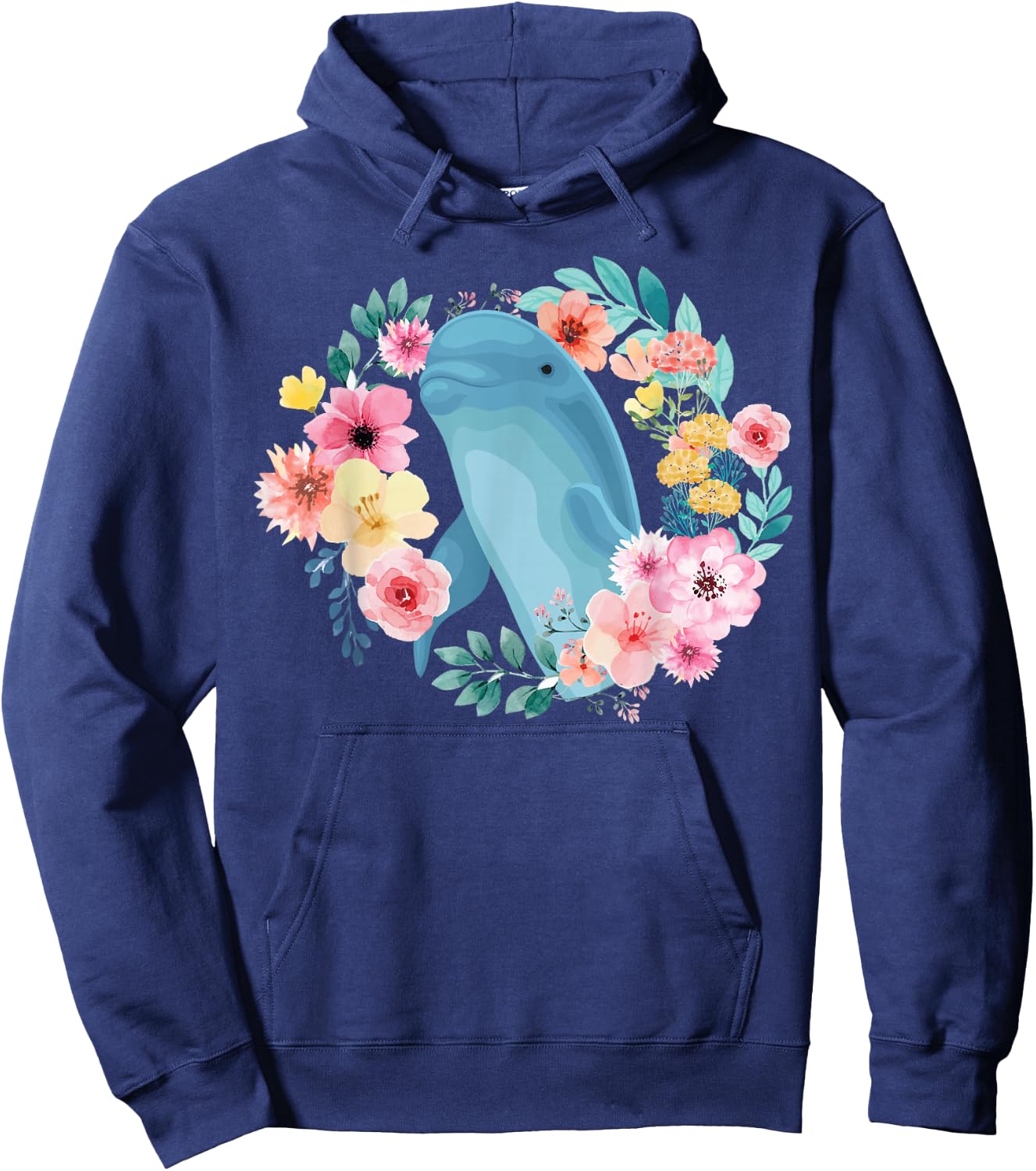 Dolphin Flower Floral Hoodie - Hoodie | Navy