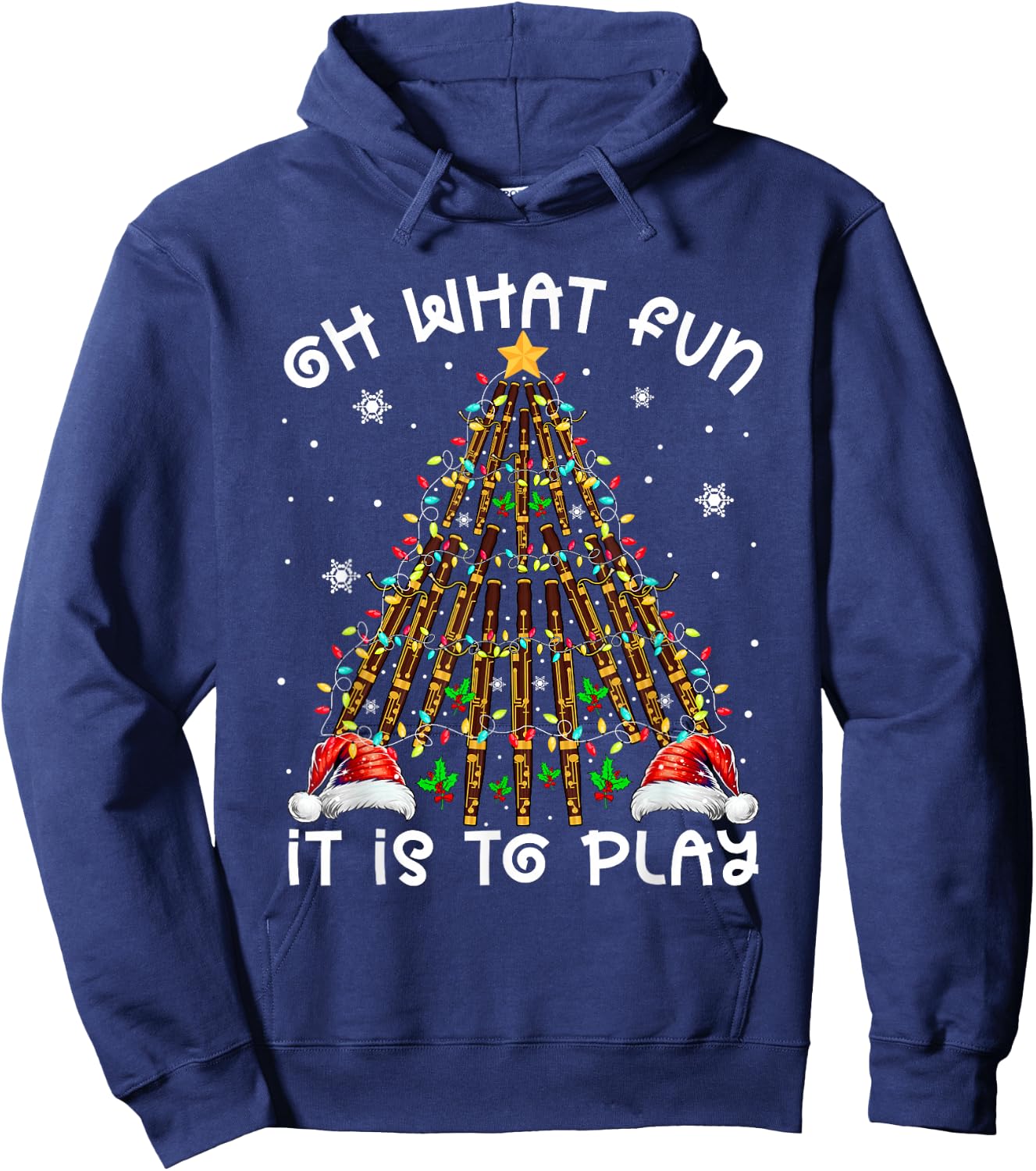 Funny It Is To Play Santa Hats Bassoons Xmas Tree Instrument Hoodie - Hoodie | Navy