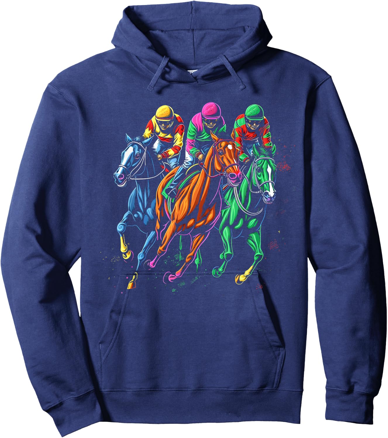 Vintage Horse Racing Painting Horse and Derby Lovers Hoodie - Hoodie | Navy