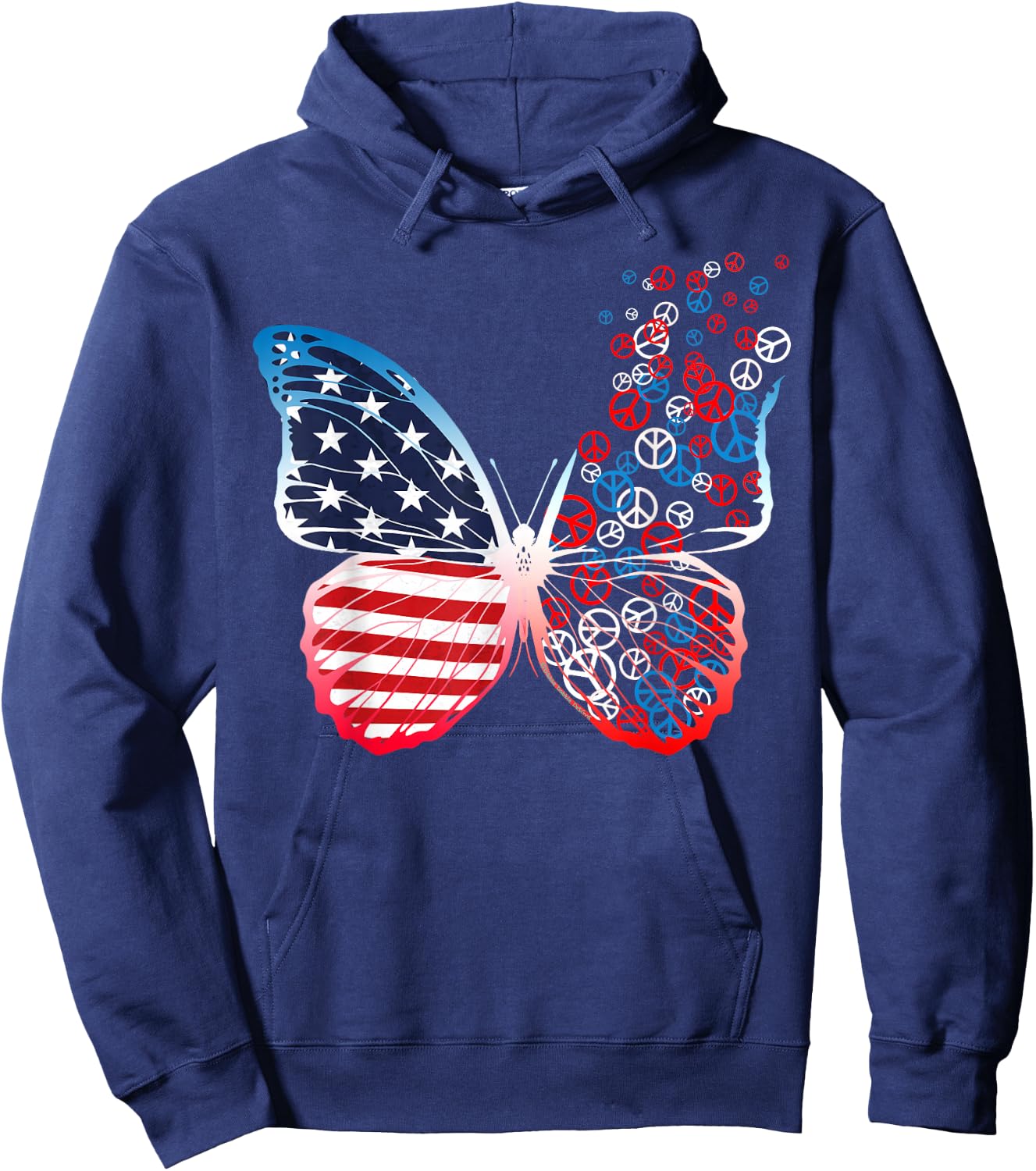 Butterfly Patriotic Peace Signs 4th of July US Flag Hoodie - Hoodie | Navy