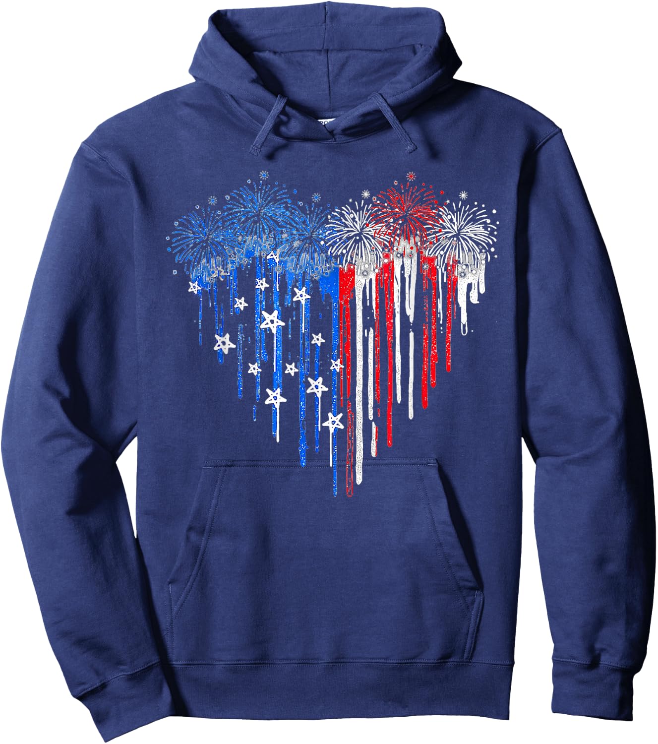 Firework Dripping Heart American Flag 4th Of July Patriotic Hoodie - Hoodie | Navy