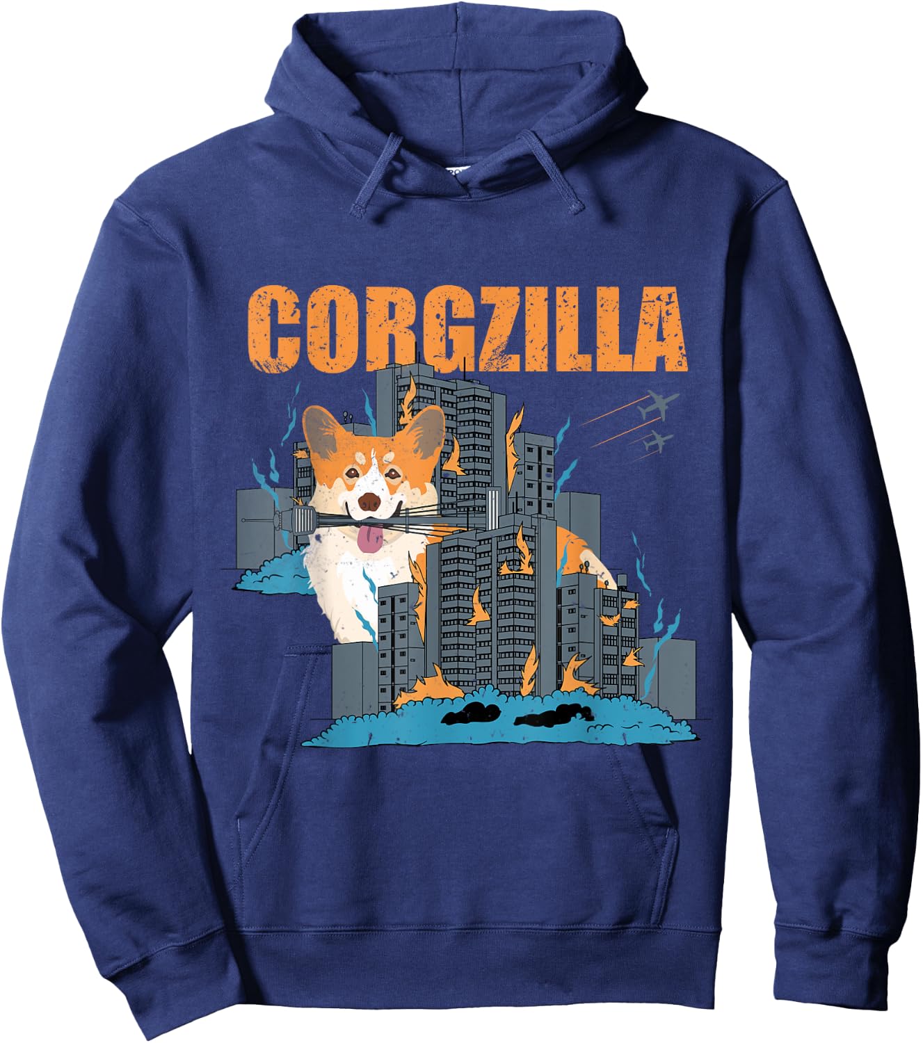 Corgzilla Funny Pembroke Welsh Corgi Pet Dog Lover Men Women Girls Kids Hoodie - Hoodie | Navy