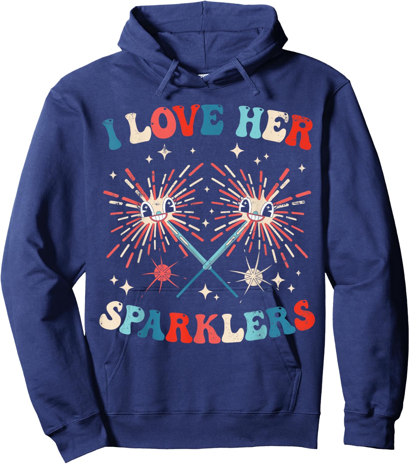 I Love Her Sparklers Funny Matching Couple 4th Of July Men Hoodie - Hoodie | Navy