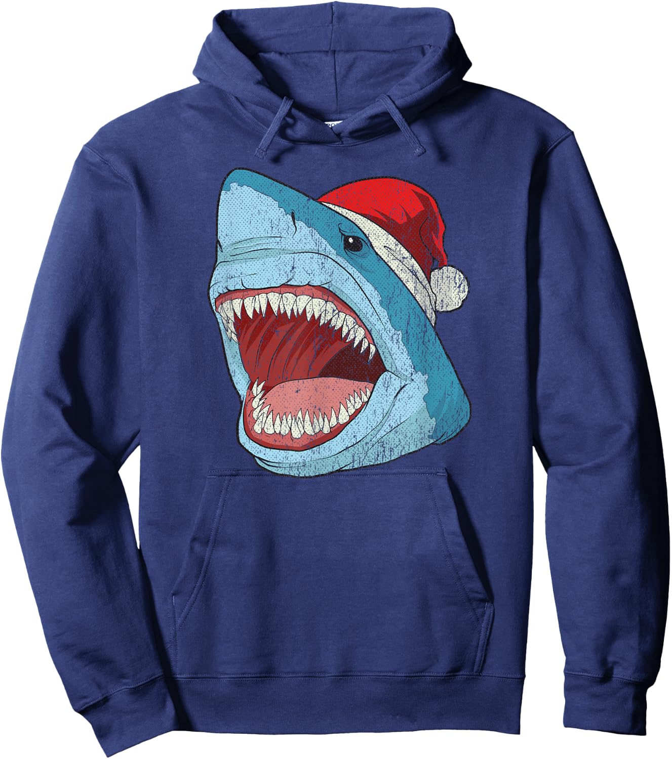 Santa Jaws Funny Shark Christmas Holiday Vintage Hoodie - Hoodie | Navy