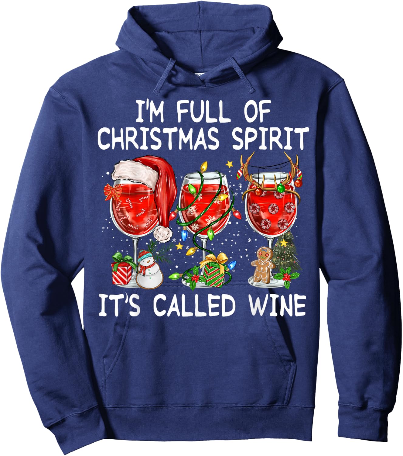 Red Wine Glass Drinking Christmas Spirits Family Pajama Hoodie - Hoodie | Navy