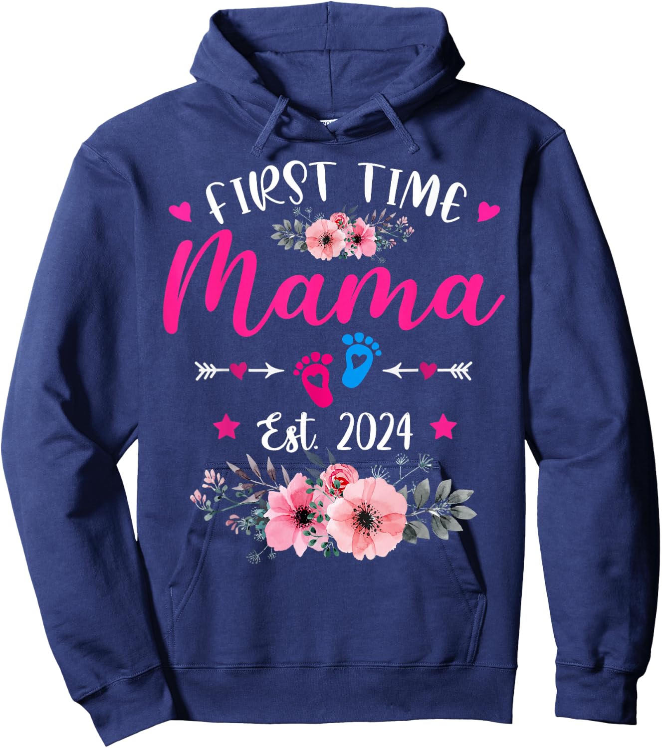 First Time Mama 2024 Mother's Day Soon To Be Mom Pregnancy Hoodie - Hoodie | Navy