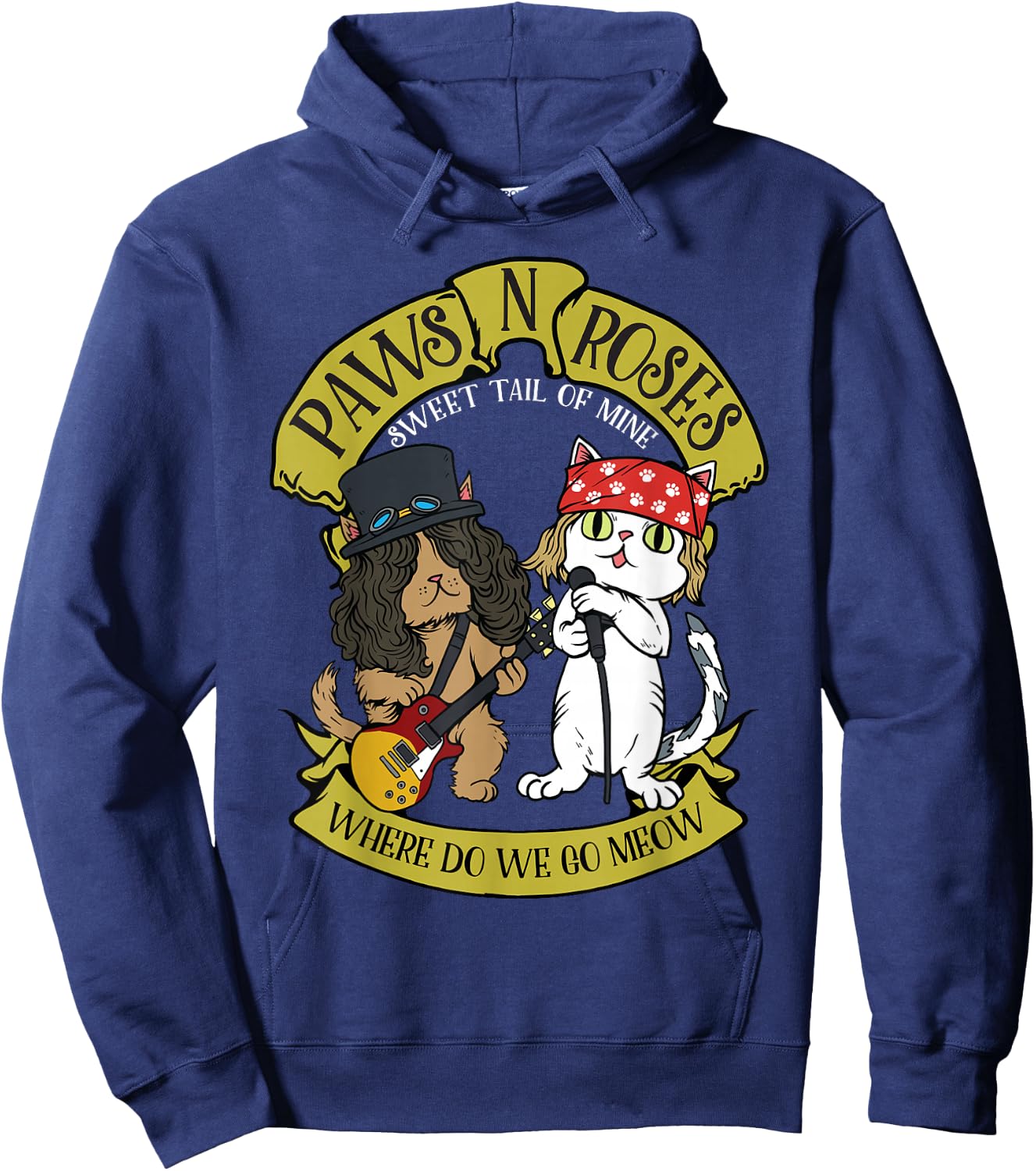 Funny Cat Paws Rock Music Gift Men Kids Women Funny Cat Hoodie - Hoodie | Navy