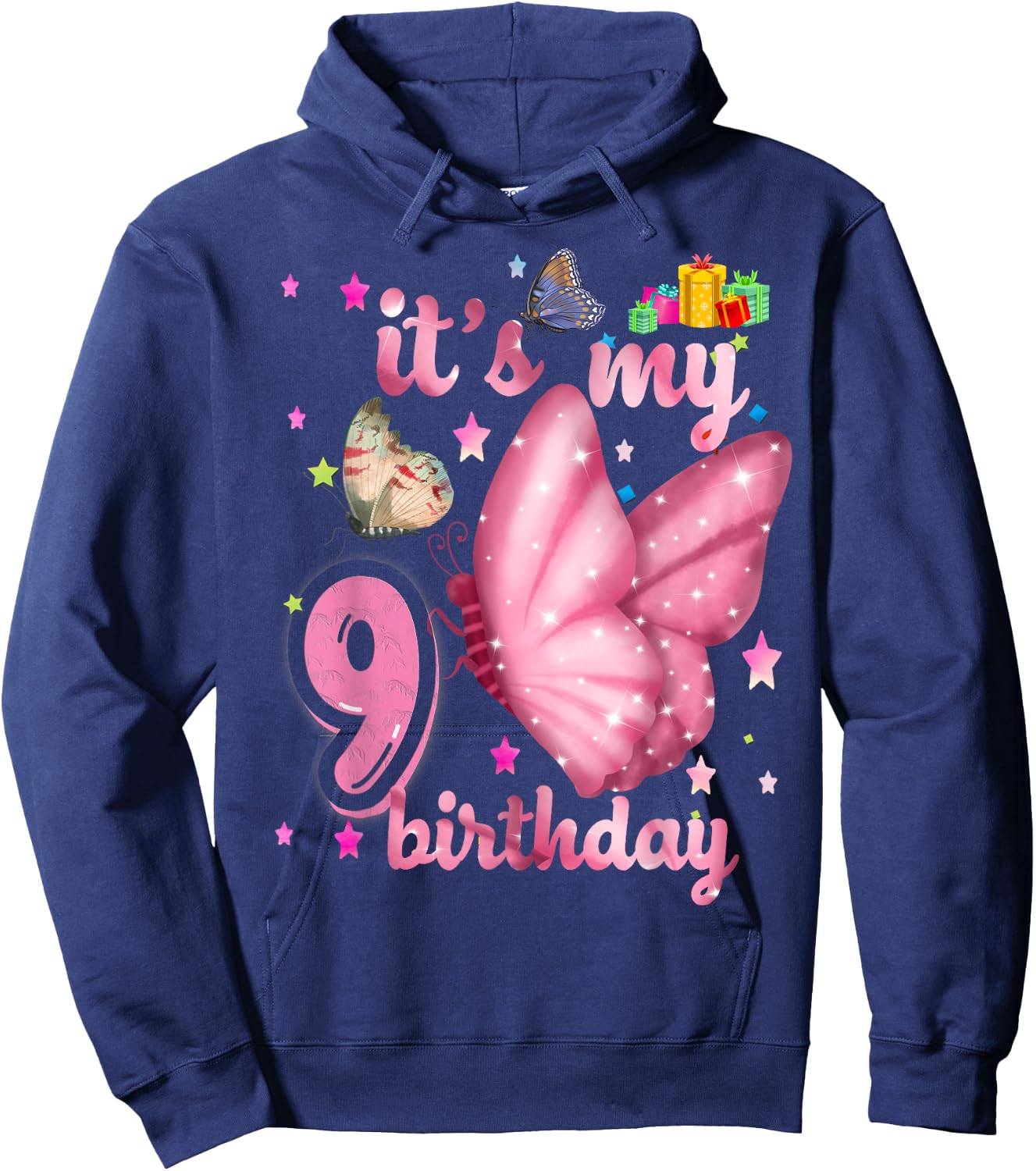 BUTTERFLY Birthday Girl Princess 9th Birthday BUTTERFLY Hoodie - Hoodie | Navy