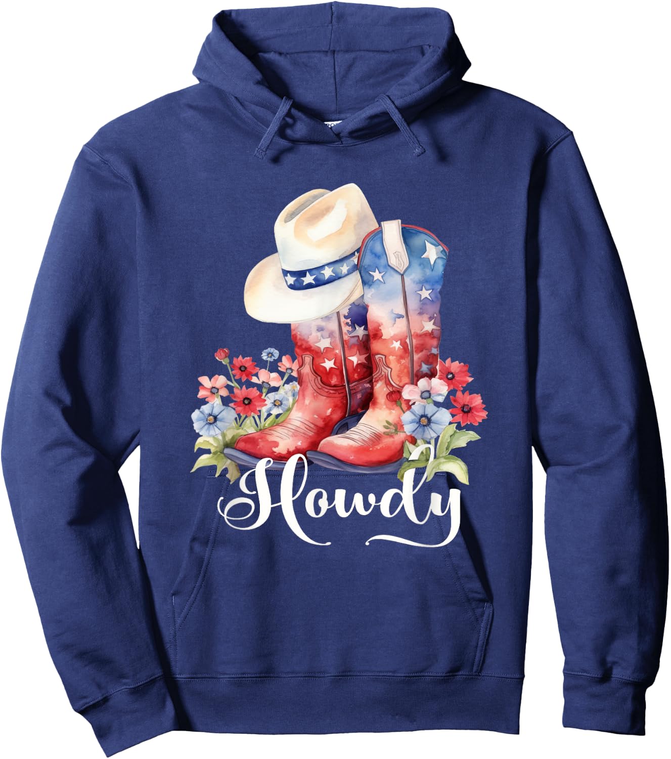 Cute Watercolor Cowgirl Boots Hat Flower Howdy Women Girls Hoodie - Hoodie | Navy