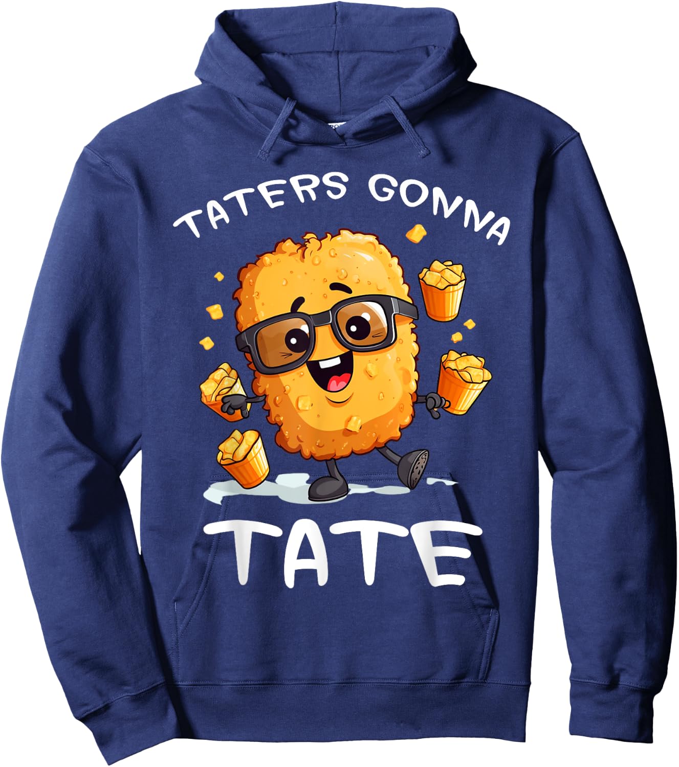 Fast Food Apparel Taters Gonna Tate Funny Potato Squad Vegetarian Tater Tots Black Cartoon Potato Hoodie - Hoodie | Navy