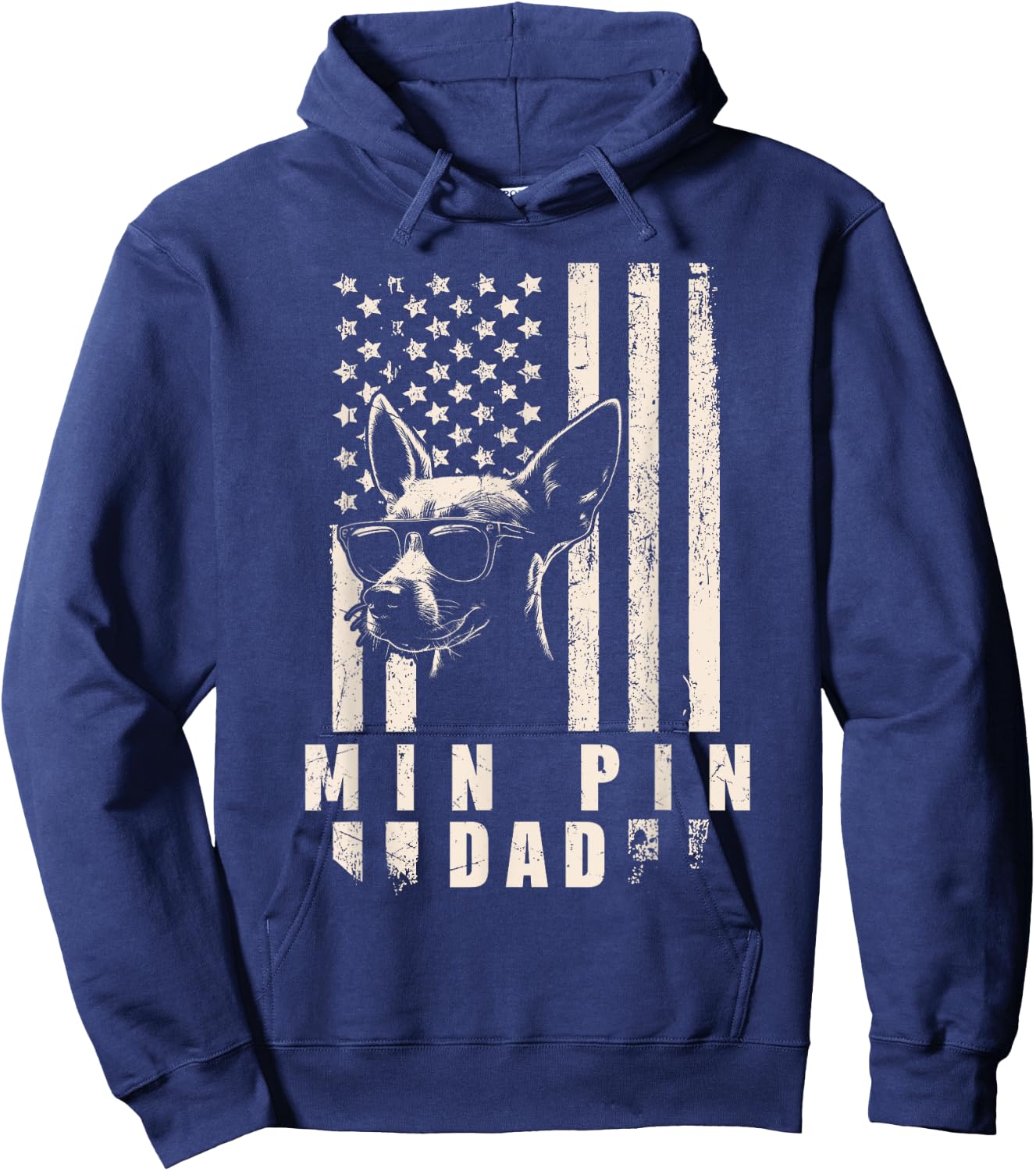 Min Pin Dog Dad American Flag Gifts for Best Father Men Xmas Hoodie - Hoodie | Navy