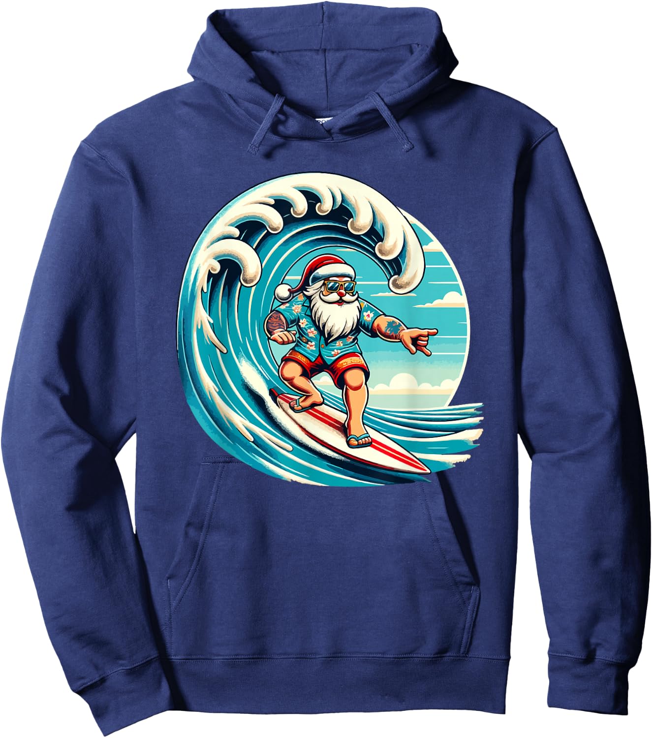 Santa Claus Hawaiian Surfing Christmas Aloha Tropical Xmas Hoodie - Hoodie | Navy
