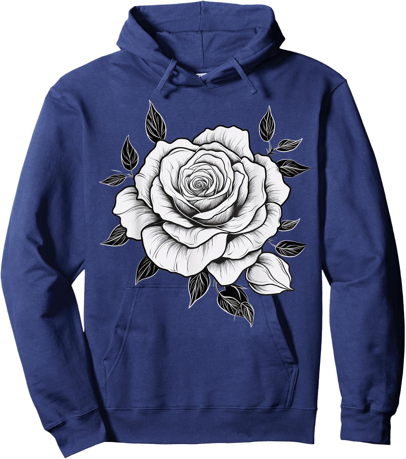 Minimalistic Rose Flower on black and white Rose Hoodie - Hoodie | Navy