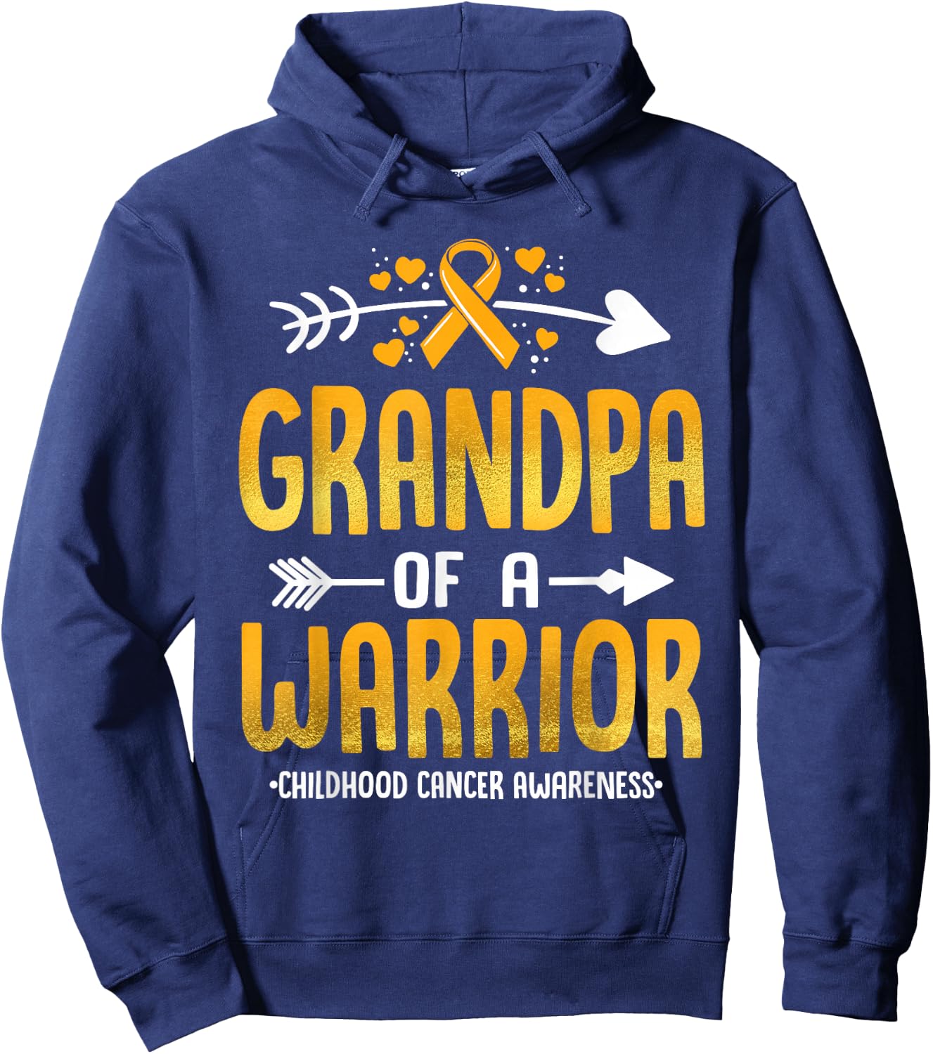 Grandpa Of A Warrior Childhood Cancer Awareness Gold Ribbon Hoodie - Hoodie | Navy