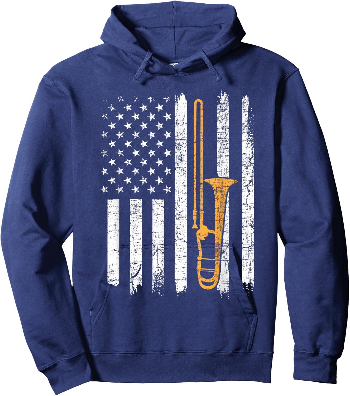 USA American Flag Trombone - Trombonist Music Lover Hoodie - Hoodie | Navy