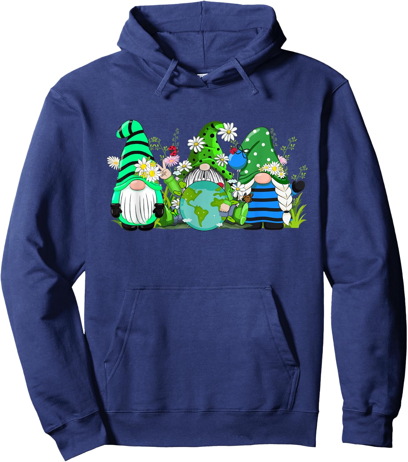 Three Gnomes Daisy Flower Earth Day Funny Gnome Lover Hoodie - Hoodie | Navy