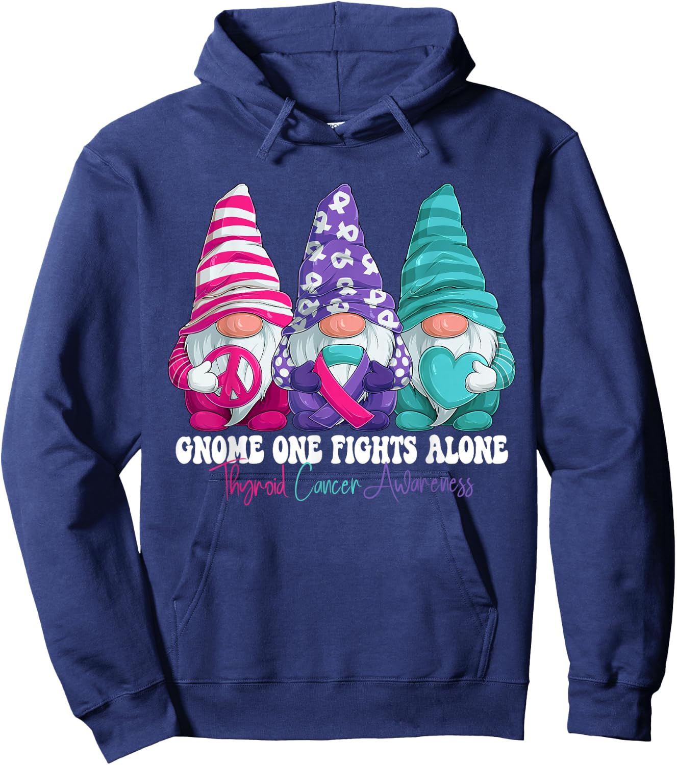 Funny Gnomies Thyroid Cancer Awareness Month Ribbon Hoodie - Hoodie | Navy