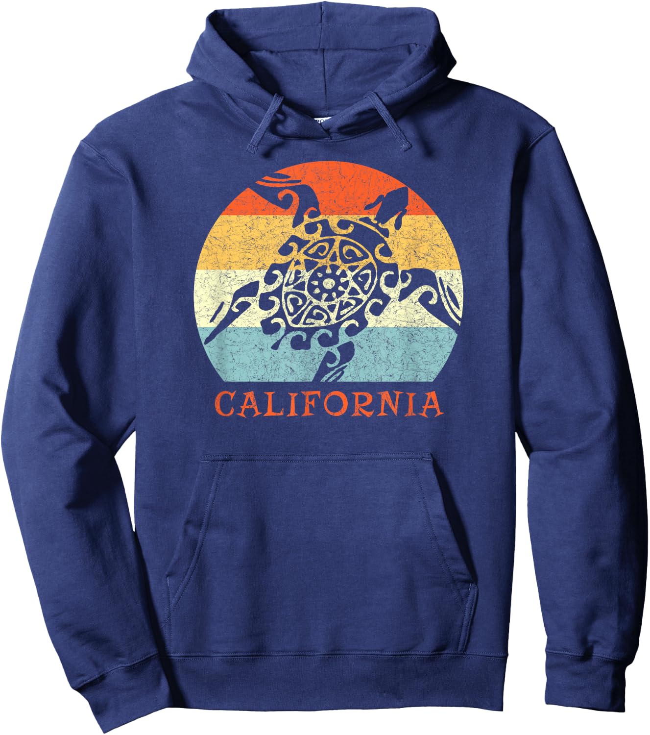 California Vintage Vacation Retro Tribal Sea Turtle Hoodie - Hoodie | Navy