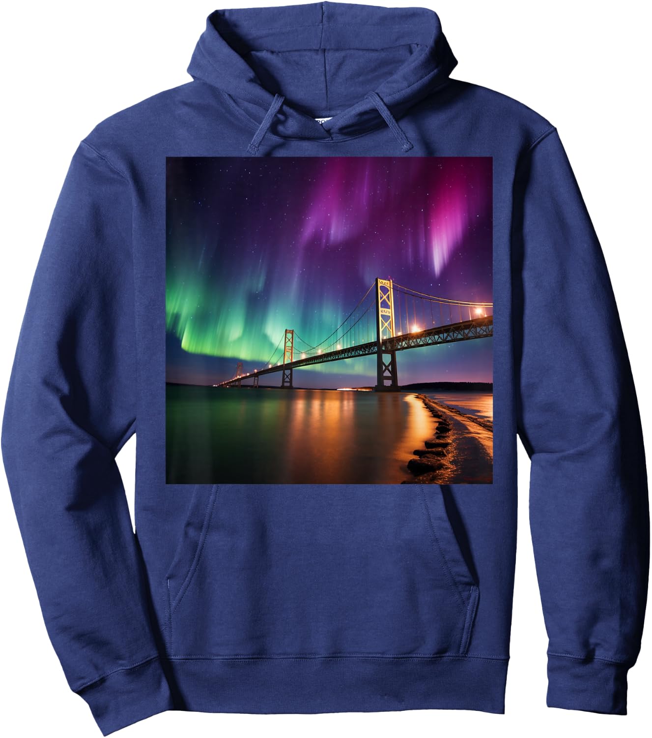 Michigan Northern Lights Mackinac Island Bridge Vacation Hoodie - Hoodie | Navy