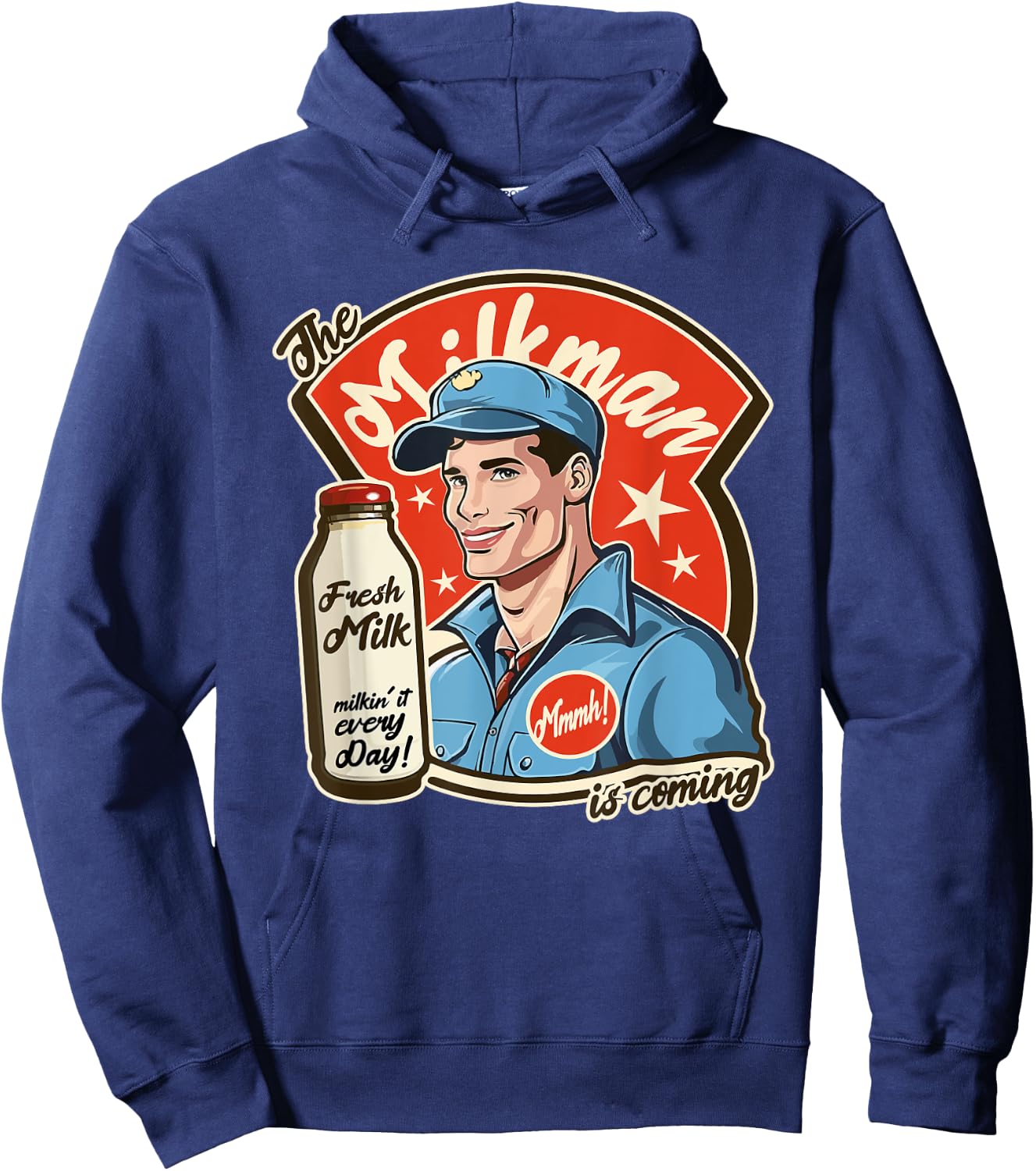 Cool Pop Poster Style 1950s The Milkman Comes Design Hoodie - Hoodie | Navy