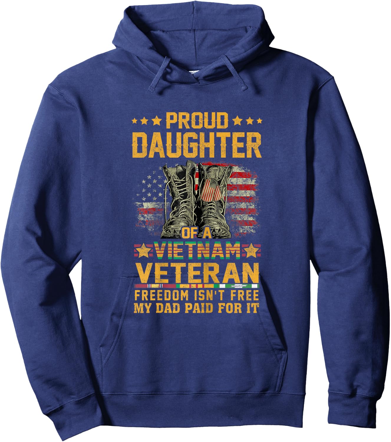 Proud Daughter of Vietnam Veteran Patriotic Vet Flag USA Hoodie - Hoodie | Navy
