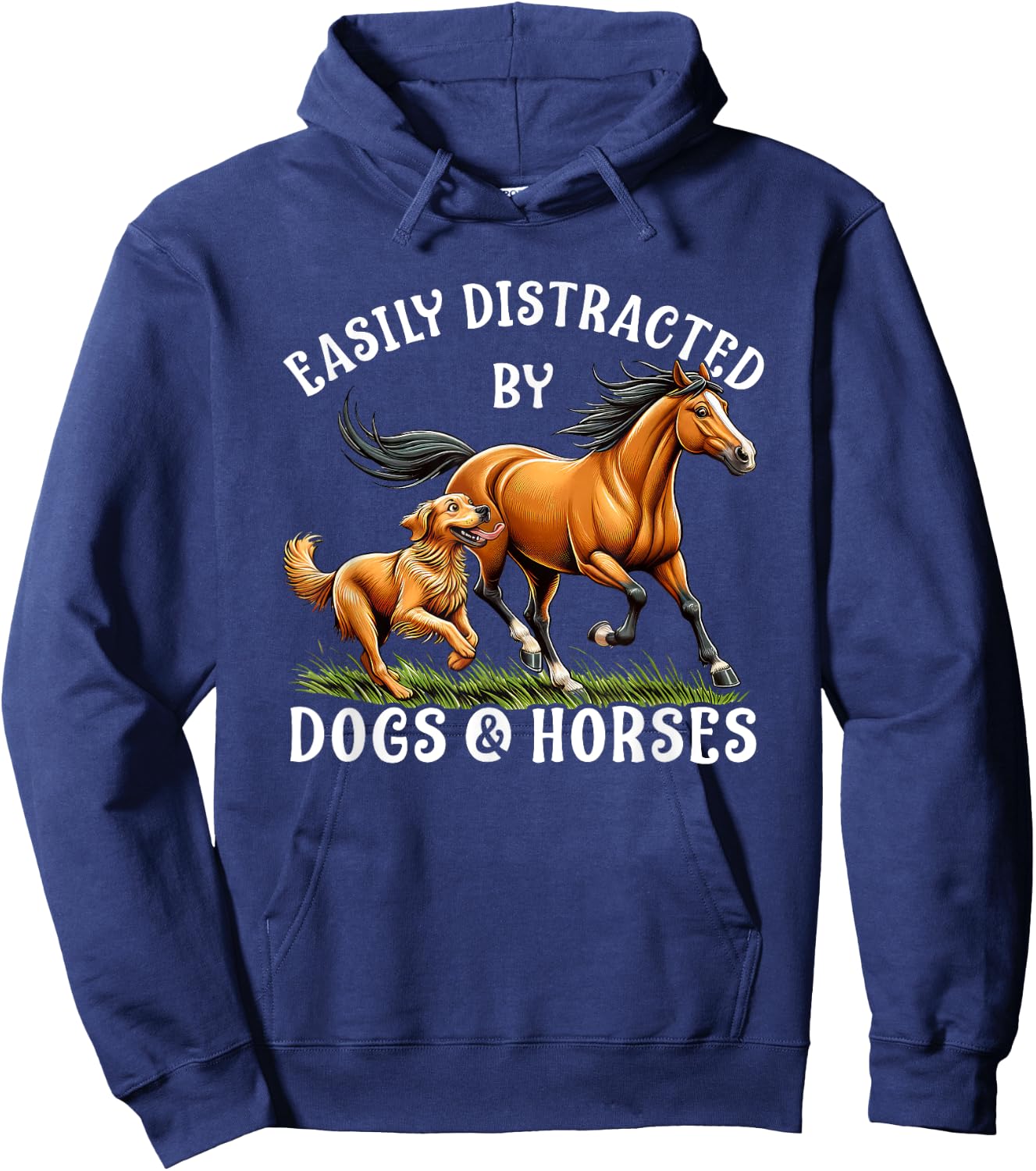 Easily Distracted By Horses and Dogs Women Girls Equestrian Hoodie - Hoodie | Navy