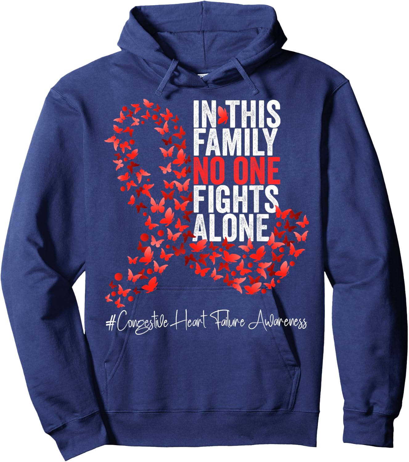 Congestive Heart Failure Awareness Month Red Ribbon Hoodie - Hoodie | Navy