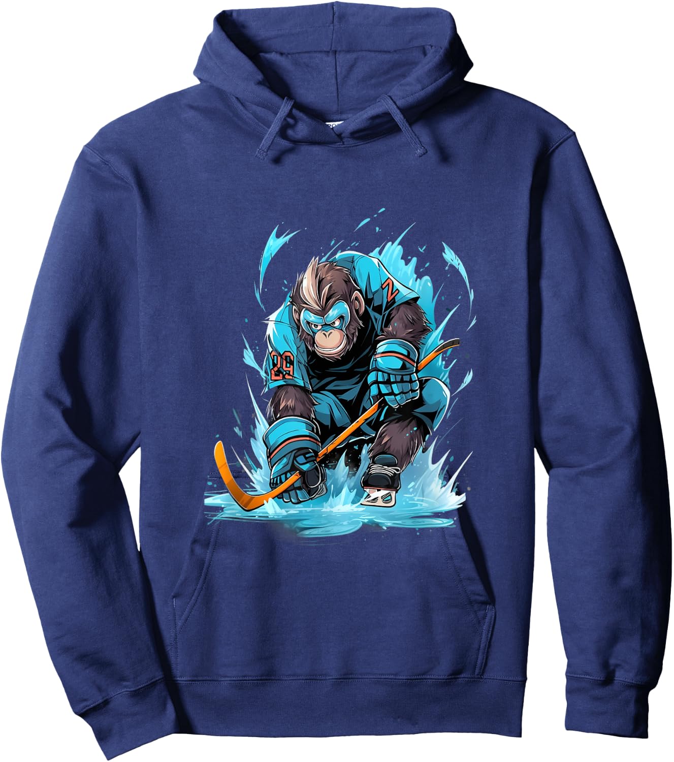 Monkey Ice Hockey Player Hockey Stick Goalkeeper Hoodie - Hoodie | Navy