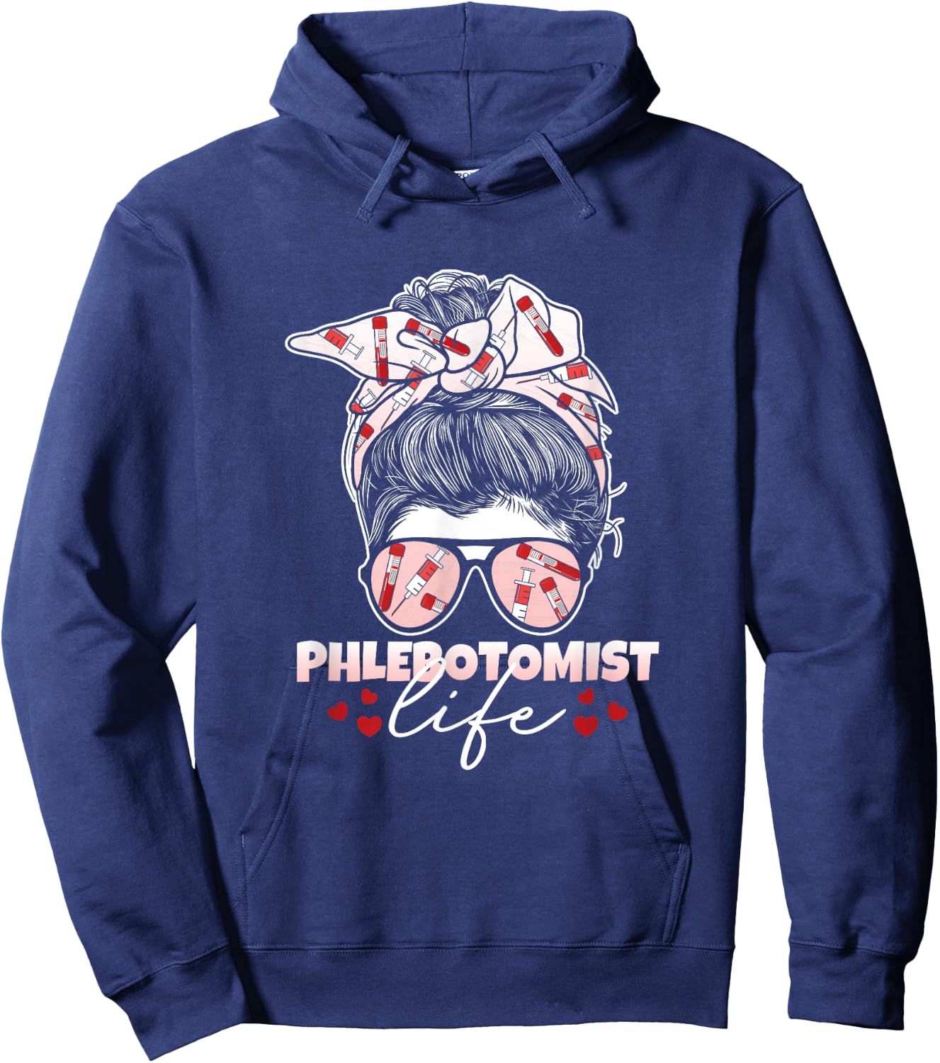 Phlebotomist Life Messy Bun Women Nurse Phlebotomy Hoodie - Hoodie | Navy