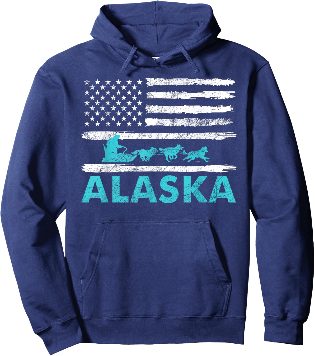 Alaska Sled Dogs Mushing Dog Racing Sledding USA Flag Musher Hoodie - Hoodie | Navy
