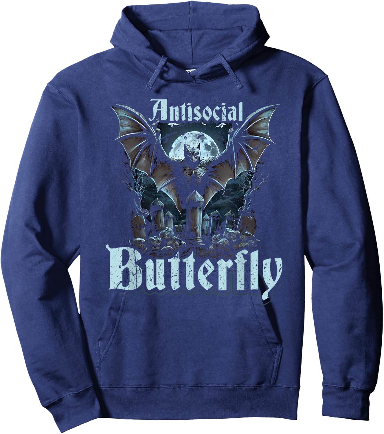 Antisocial Butterfly, Gothic Subculture Emo Bat Goth Hoodie - Hoodie | Navy