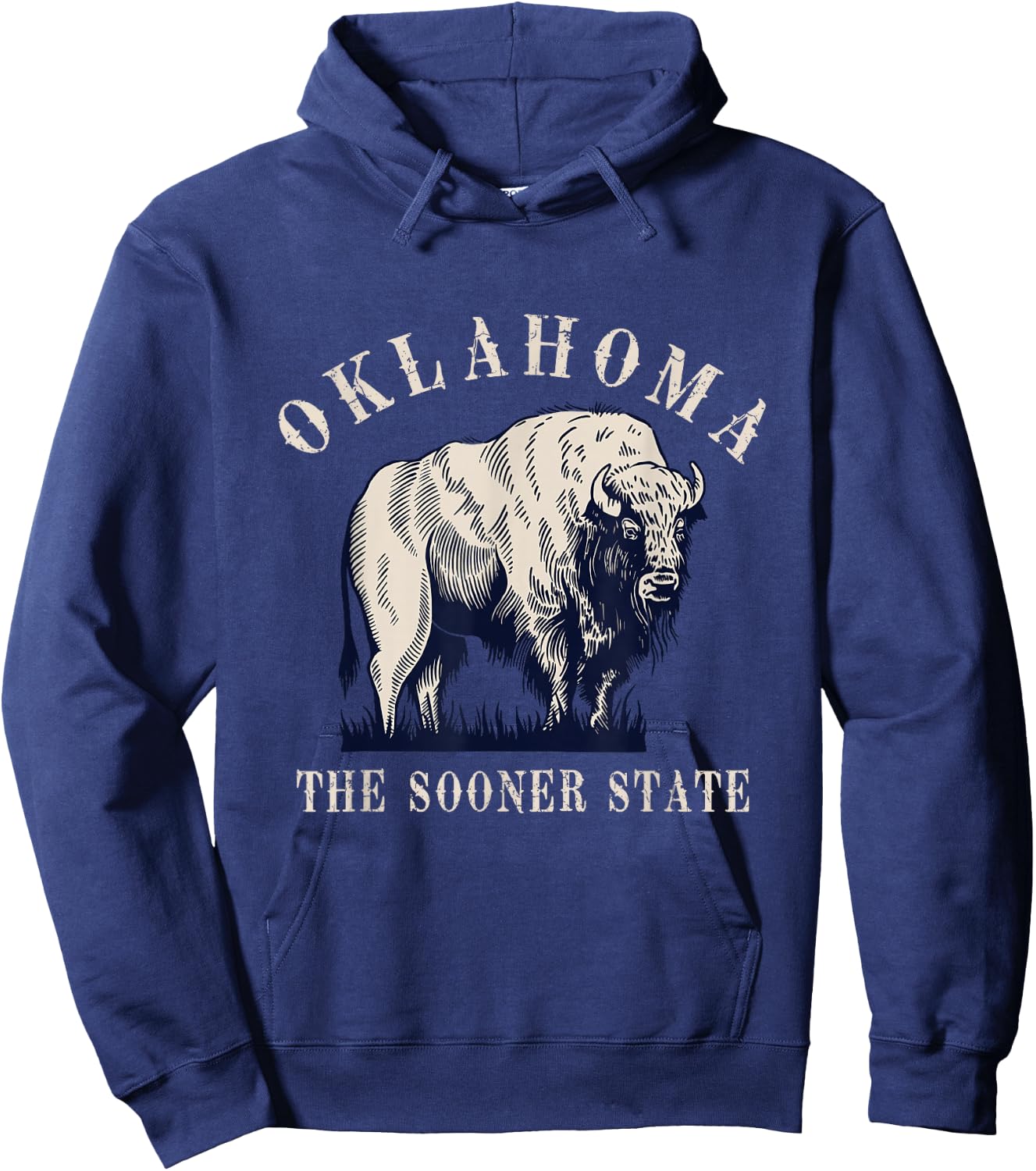 Kattie Kattie Oklahoma Bison Buffalo Vintage - -Adults & Kids - Black - Small - Short Sleeve - - Retro Graphic Hoodie - Hoodie | Navy