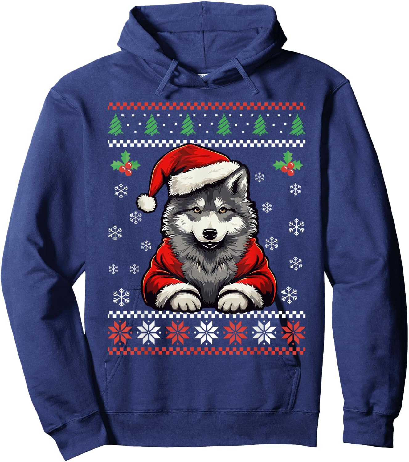 Wolf Ugly Christmas Sweater Wolves Xmas Adults Kids Hoodie - Hoodie | Navy