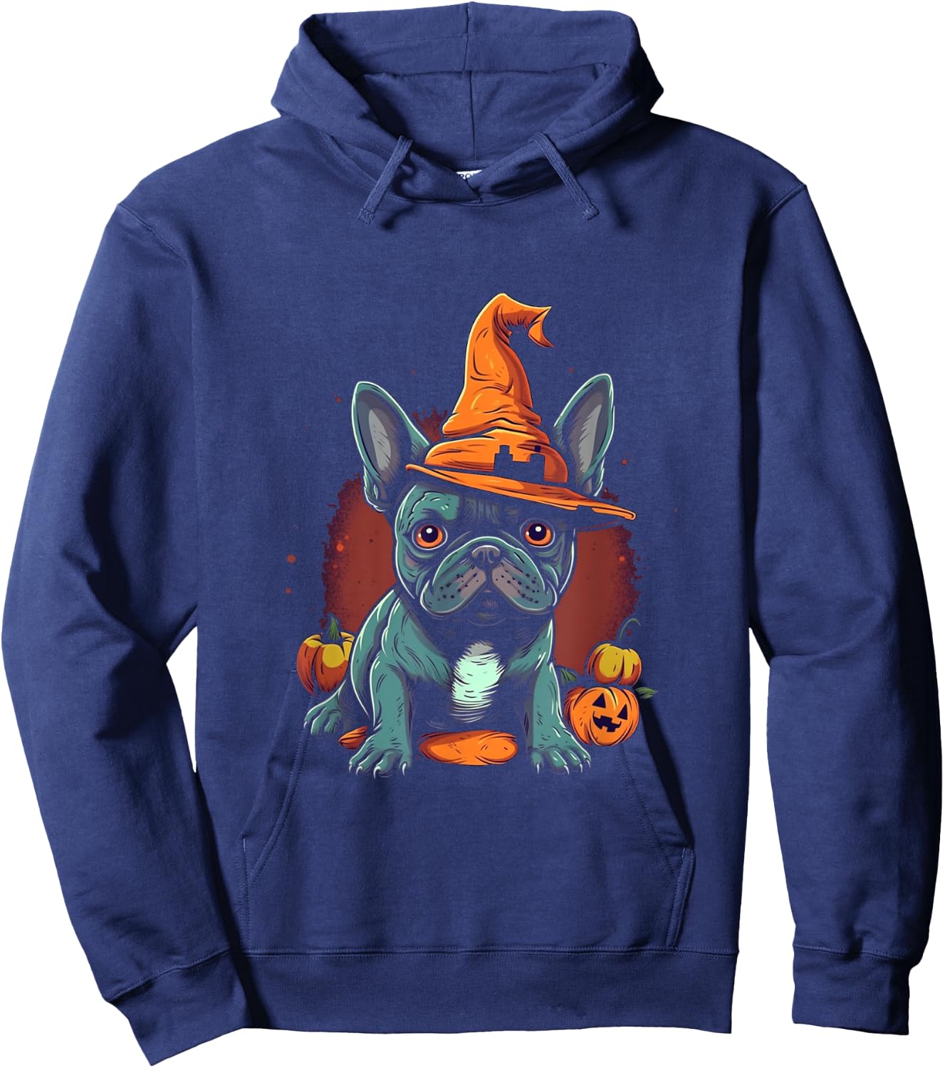 French Bulldog Witch Hat Halloween Costume Dog Lover Puppy Women Kids Hoodie - Hoodie | Navy