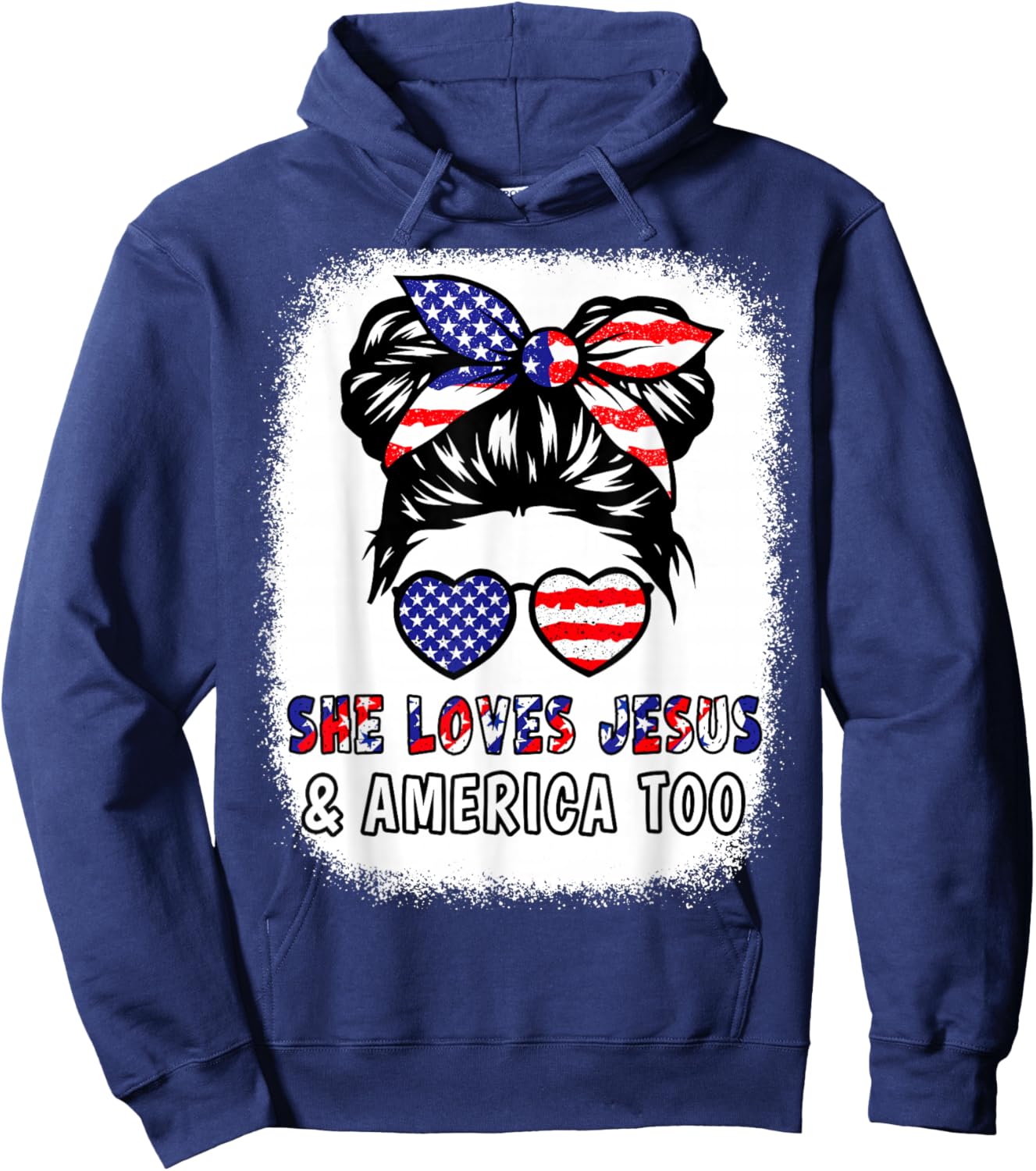 Girl Loves Jesus & America 4th July Flag USA Patriotic Women Hoodie - Hoodie | Navy