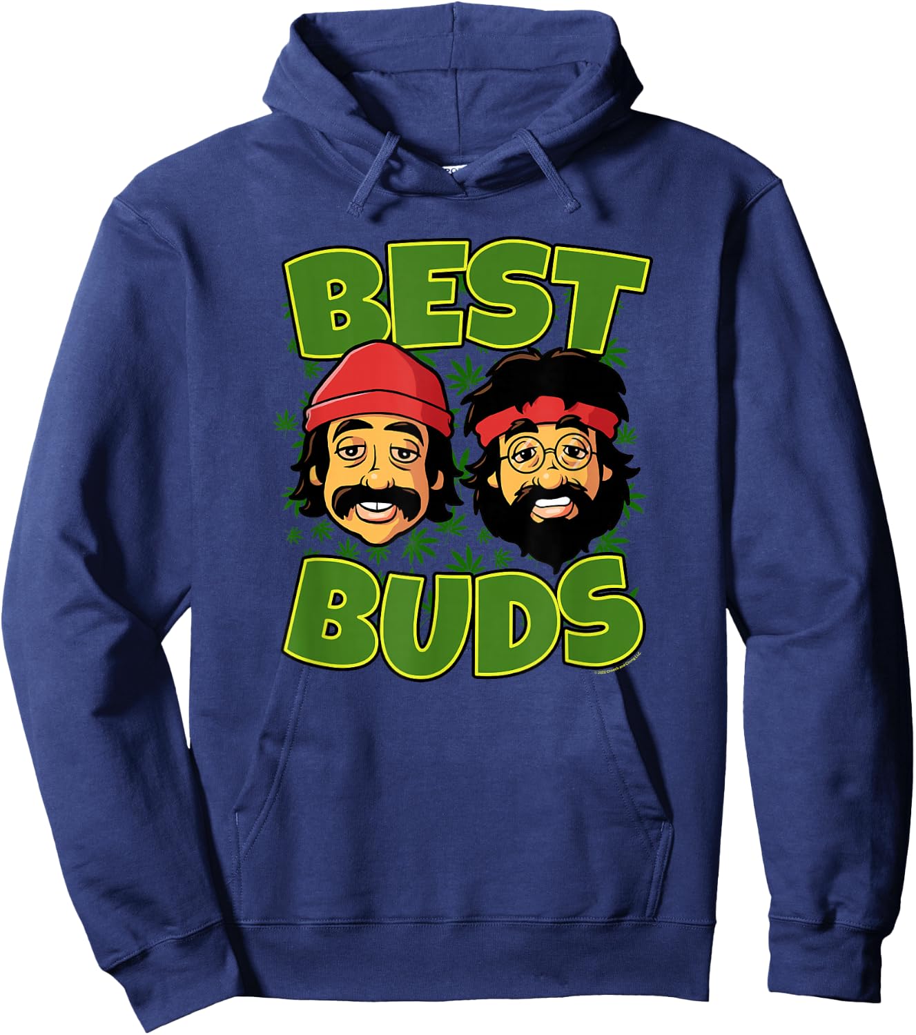 Cheech & Chong Best Buds Cartoon Heads Weed Background Hoodie - Hoodie | Navy