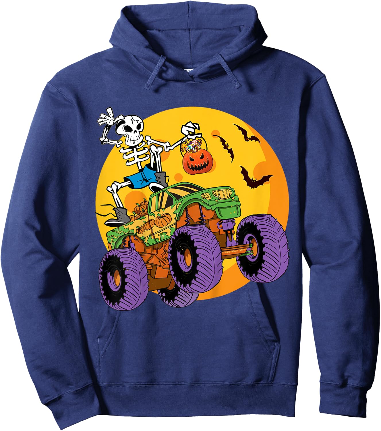 Kids Skeleton Monster Truck Trick Treat Halloween Monster Truck Hoodie - Hoodie | Navy