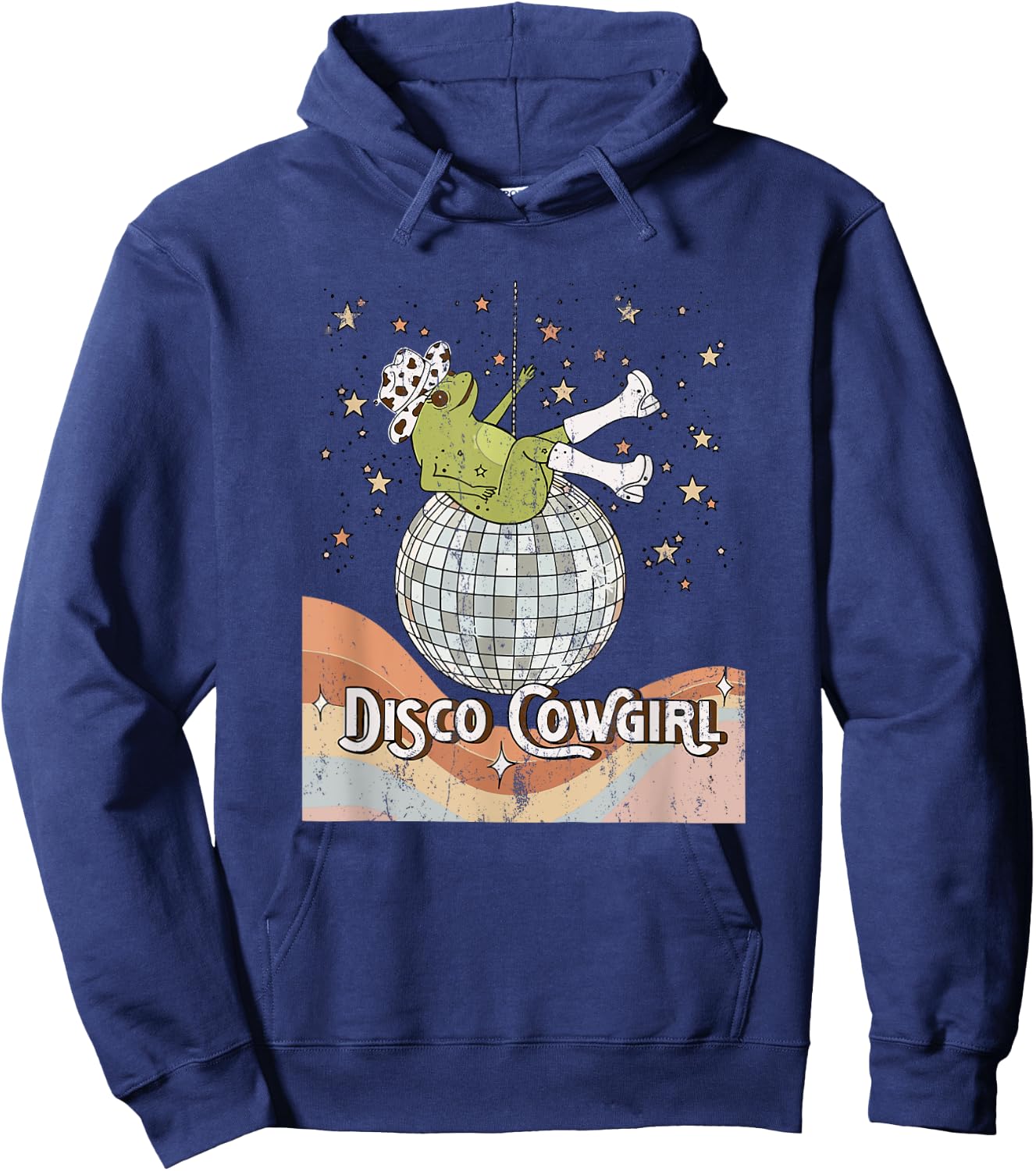 Retro Disco cowgirl, Space Cowgirl, Disco Party frog Cowboy Hoodie - Hoodie | Navy
