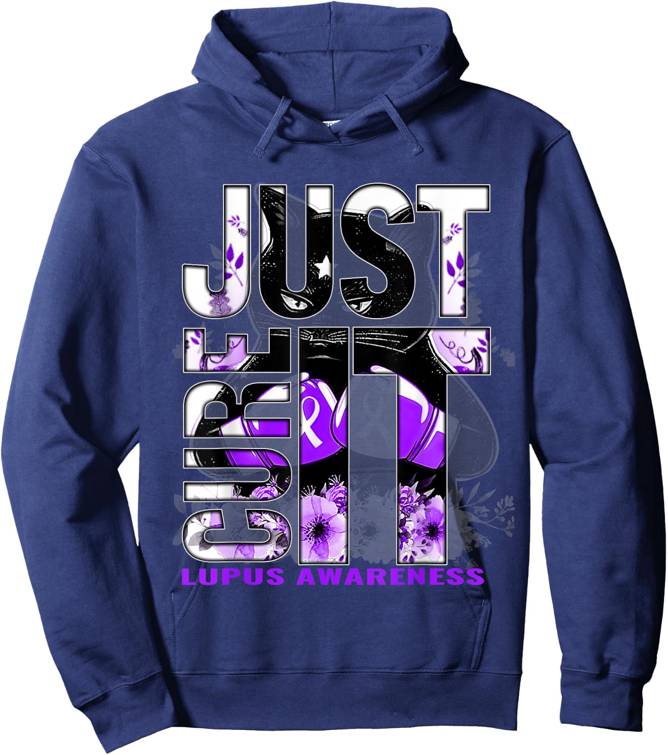 Just Cure It Lupus Awareness Purple Cat Men Women Hoodie - Hoodie | Navy
