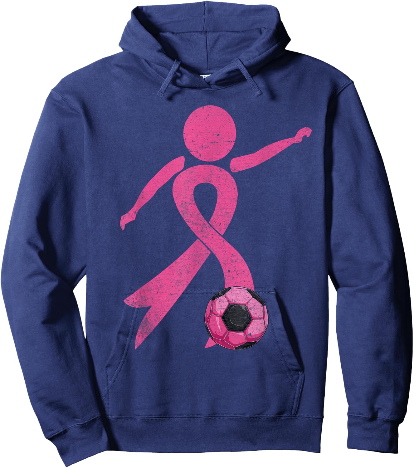 Retro Soccer Pink Ribbon Breast Cancer Awareness Sport Hoodie - Hoodie | Navy