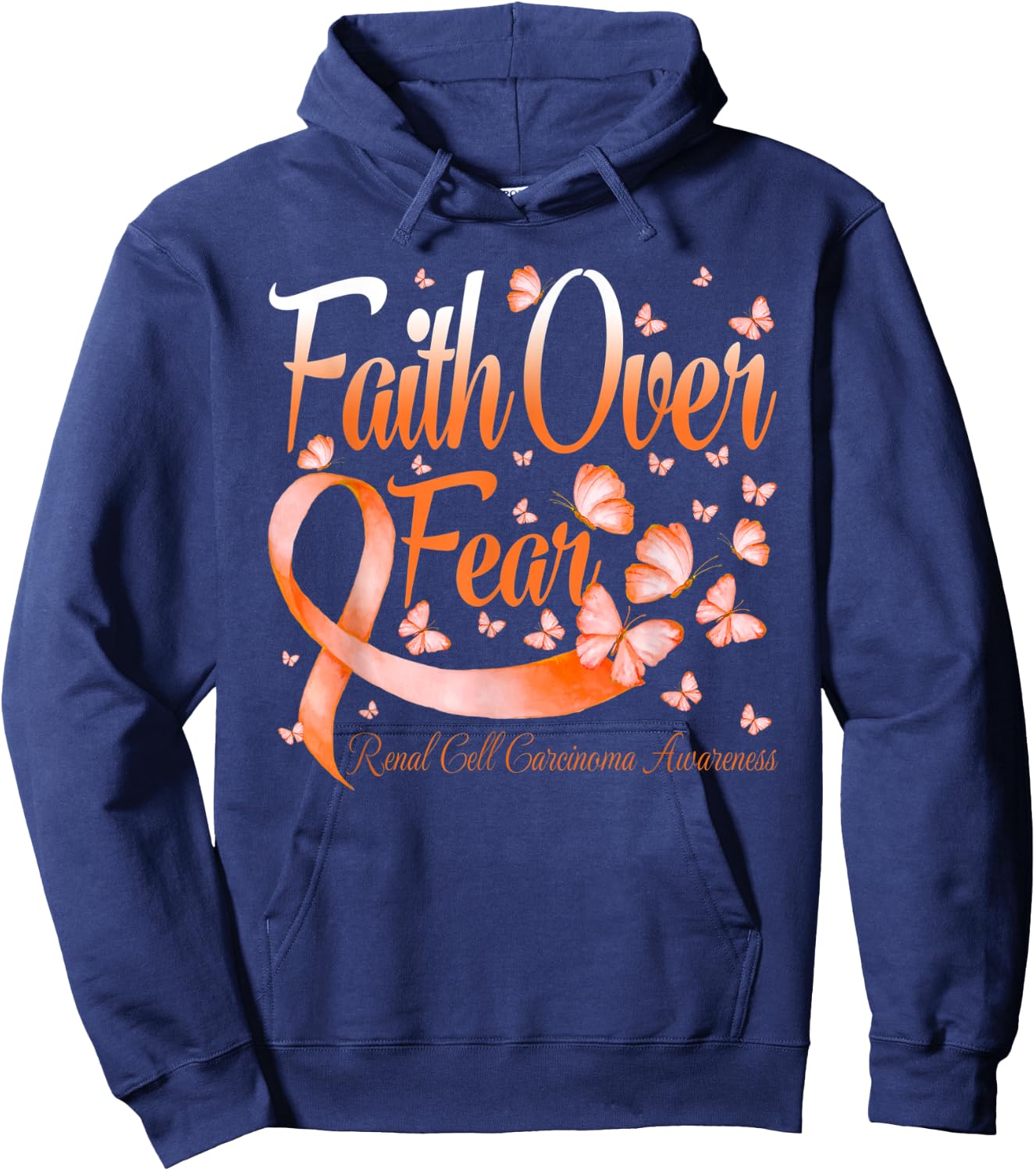 Faith Over Fear Renal Cell Carcinoma Awareness Butterfly Hoodie - Hoodie | Navy