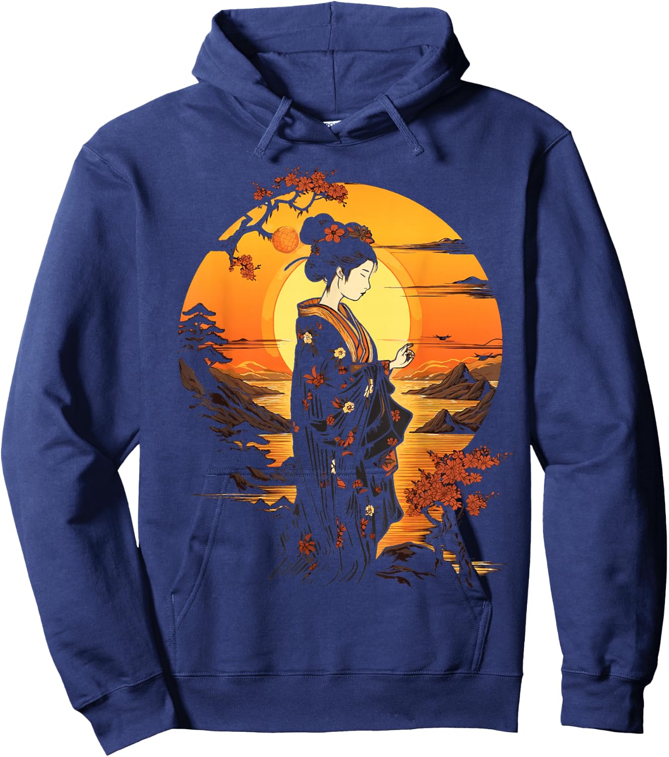 Japanese Geisha Zen Aesthetic Sakura Asian Art Beautiful Hoodie - Hoodie | Navy