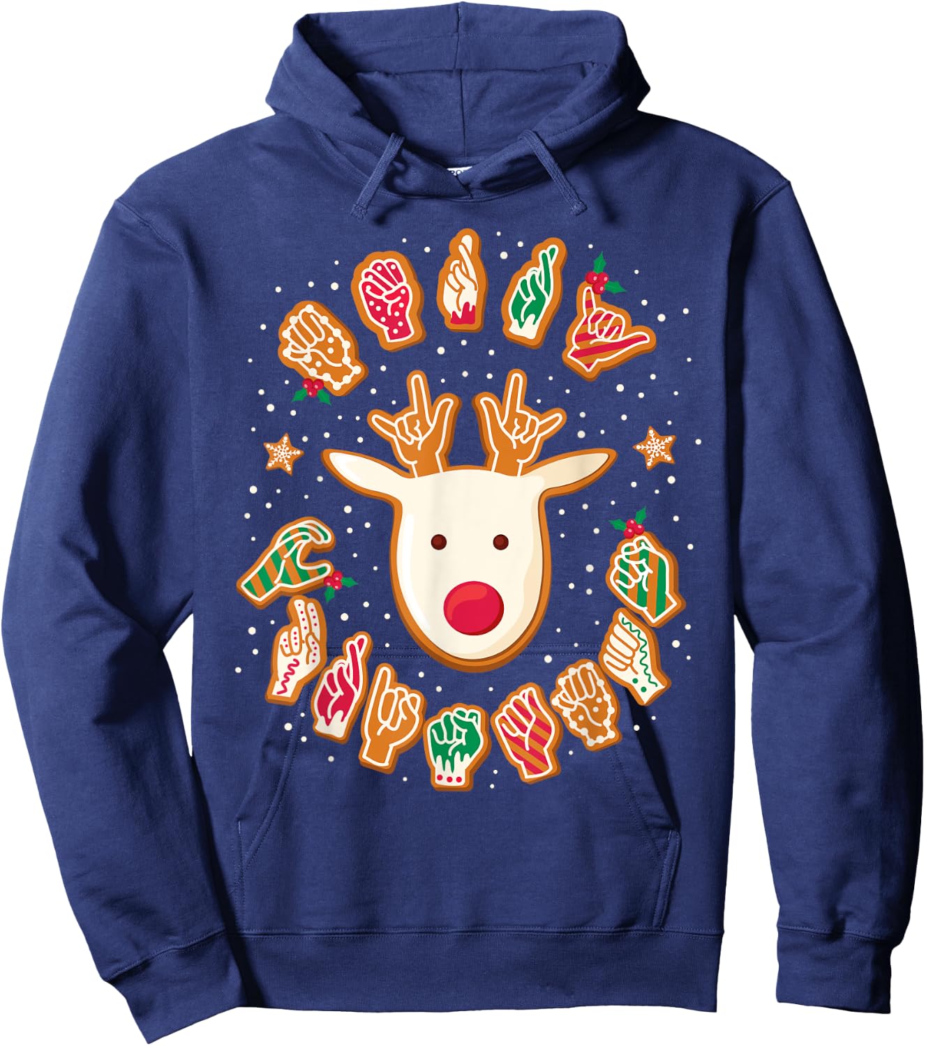 ASL Christmas Reindeer American Sign Language Gingerbread Hoodie - Hoodie | Navy