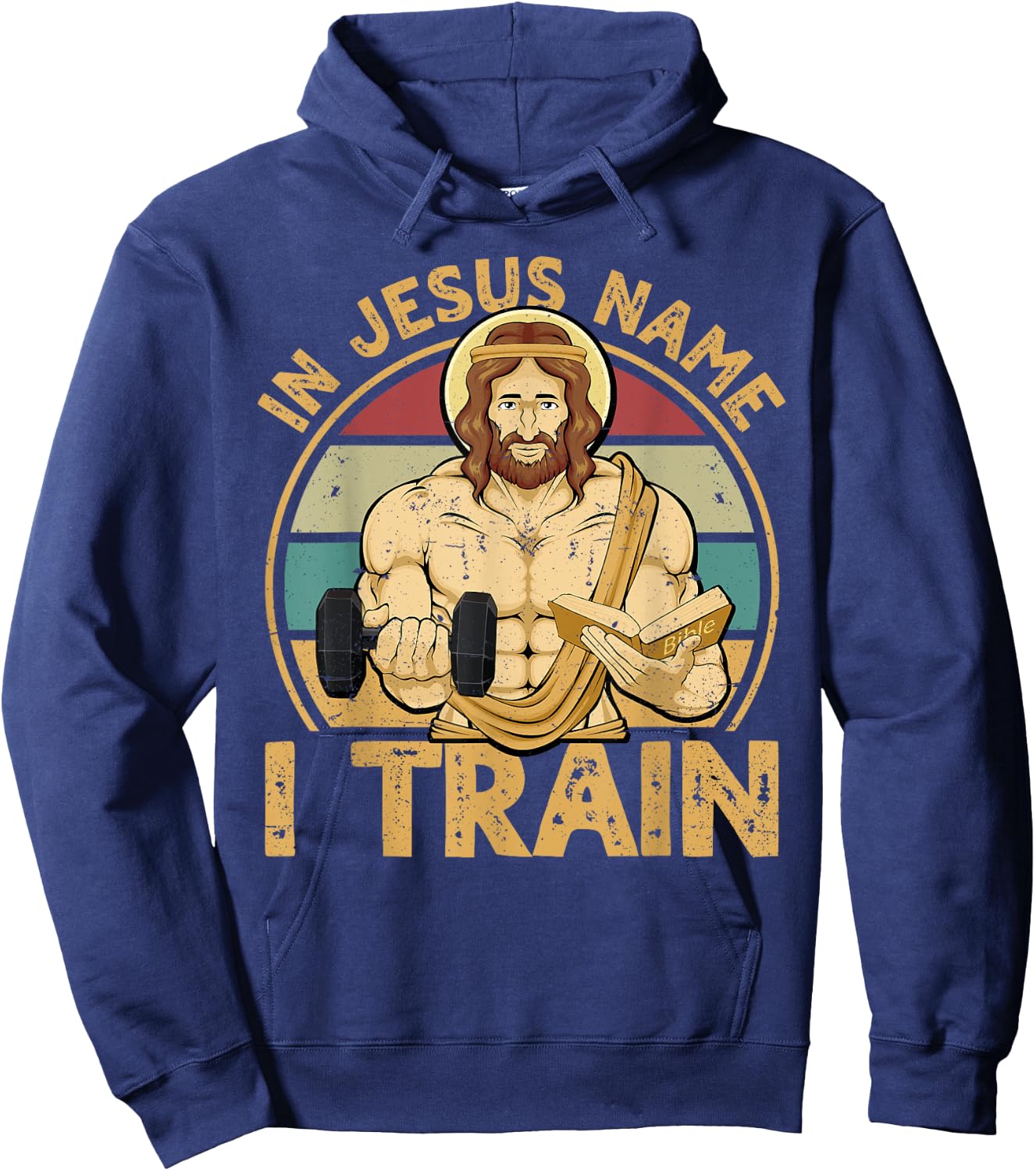 In Jesus Name I Train Christian Workout Jesus Gym Hoodie - Hoodie | Navy