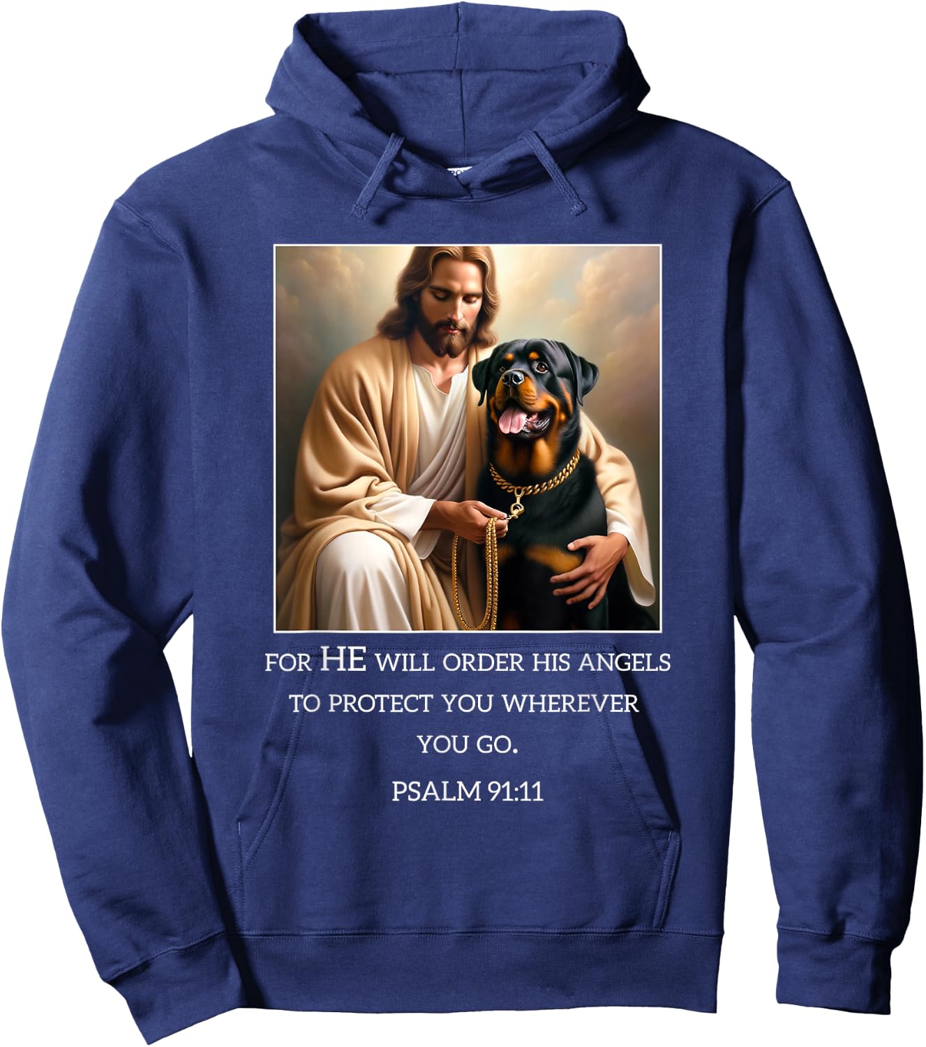 Jesus with Dogs Psalm 99 11- Jesus and a Rottweiler Hoodie - Hoodie | Navy
